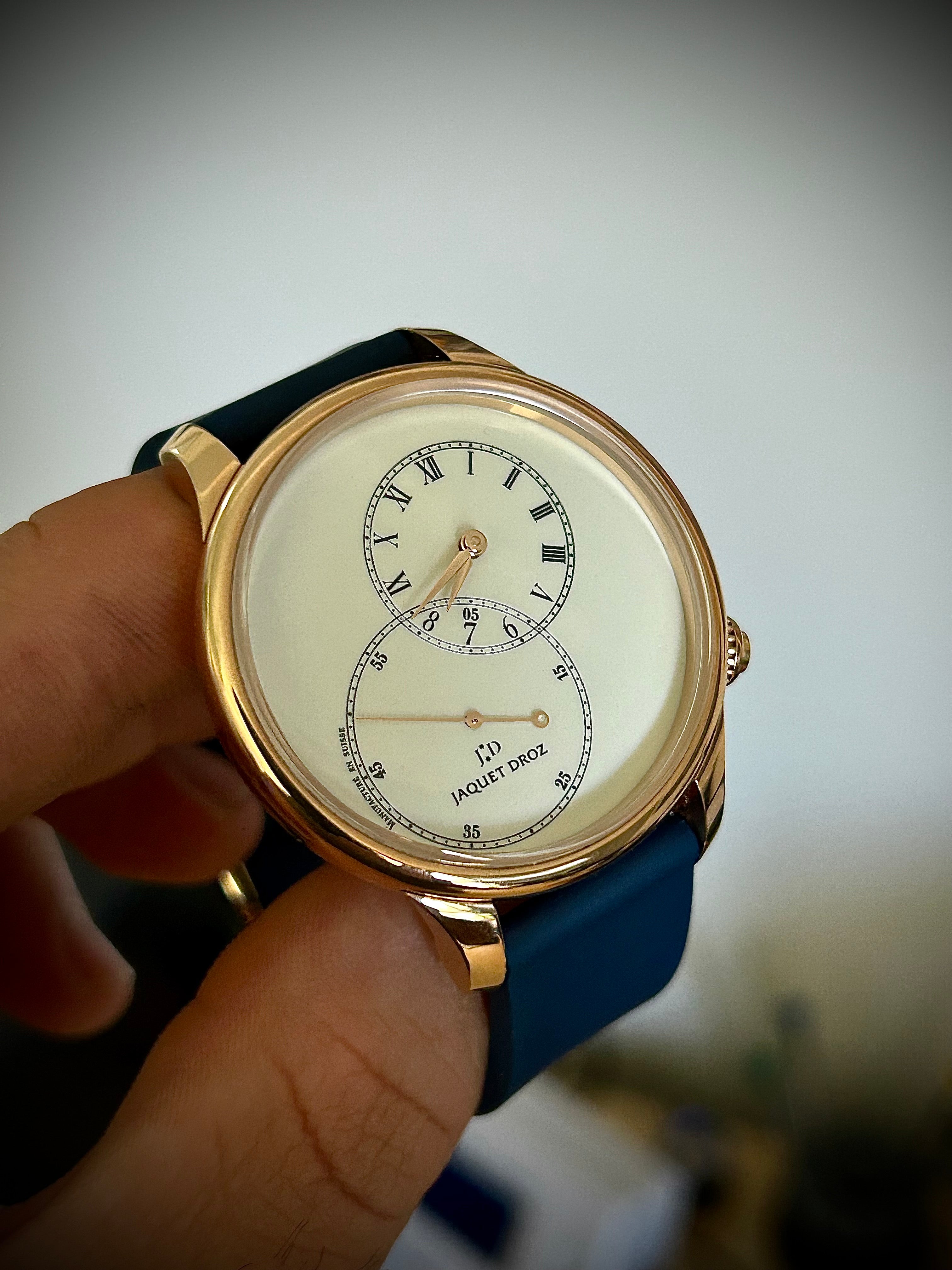 2022 JAQUET-DROZ GRANDE SECONDE OFF CENTRED IVORY ENAMEL DIAL, FULL SET, INC GST