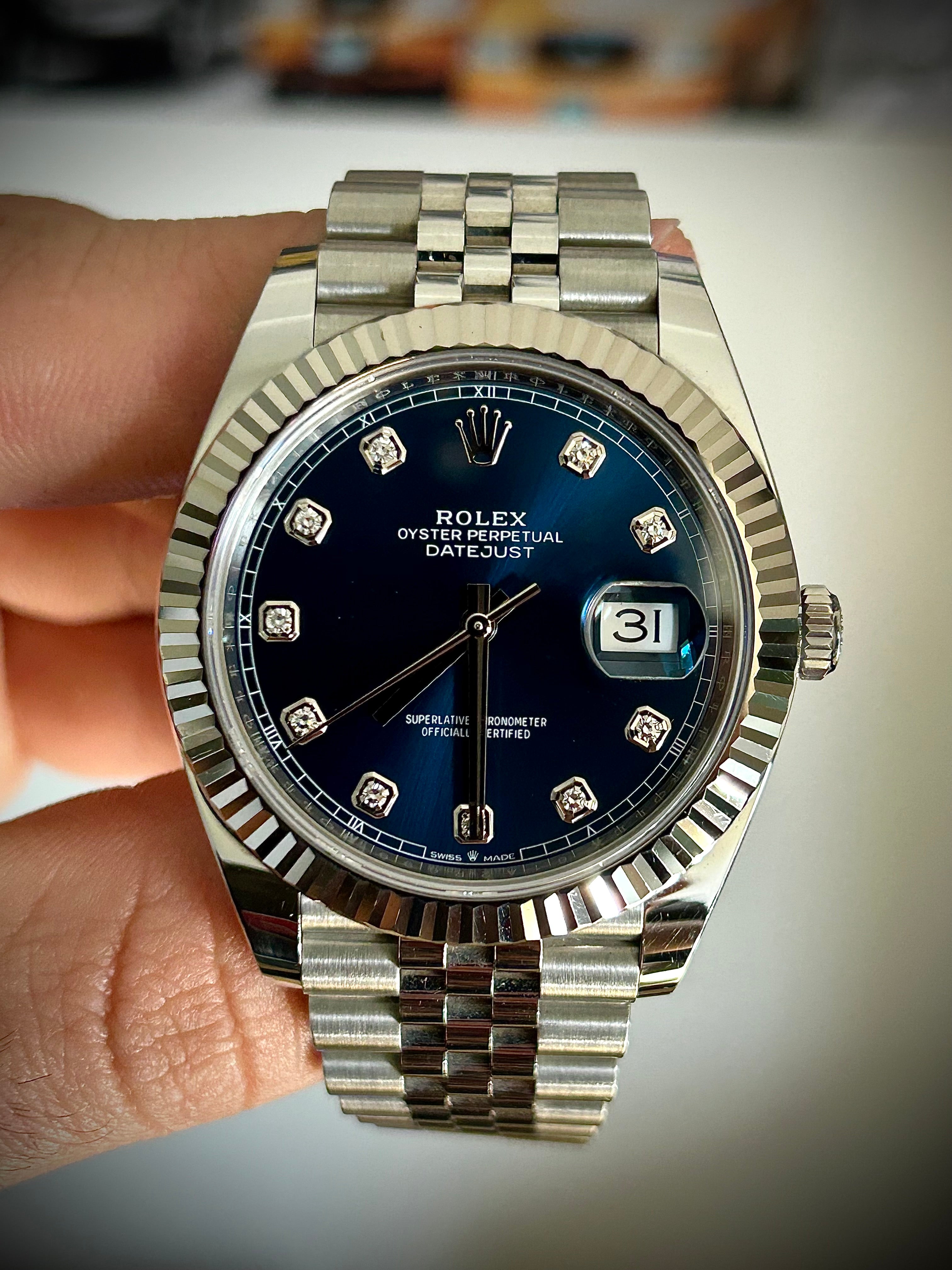 2021 ROLEX DATEJUST 41, BLUE DIAMOND DIAL, 126334, FULL SET, INC GST