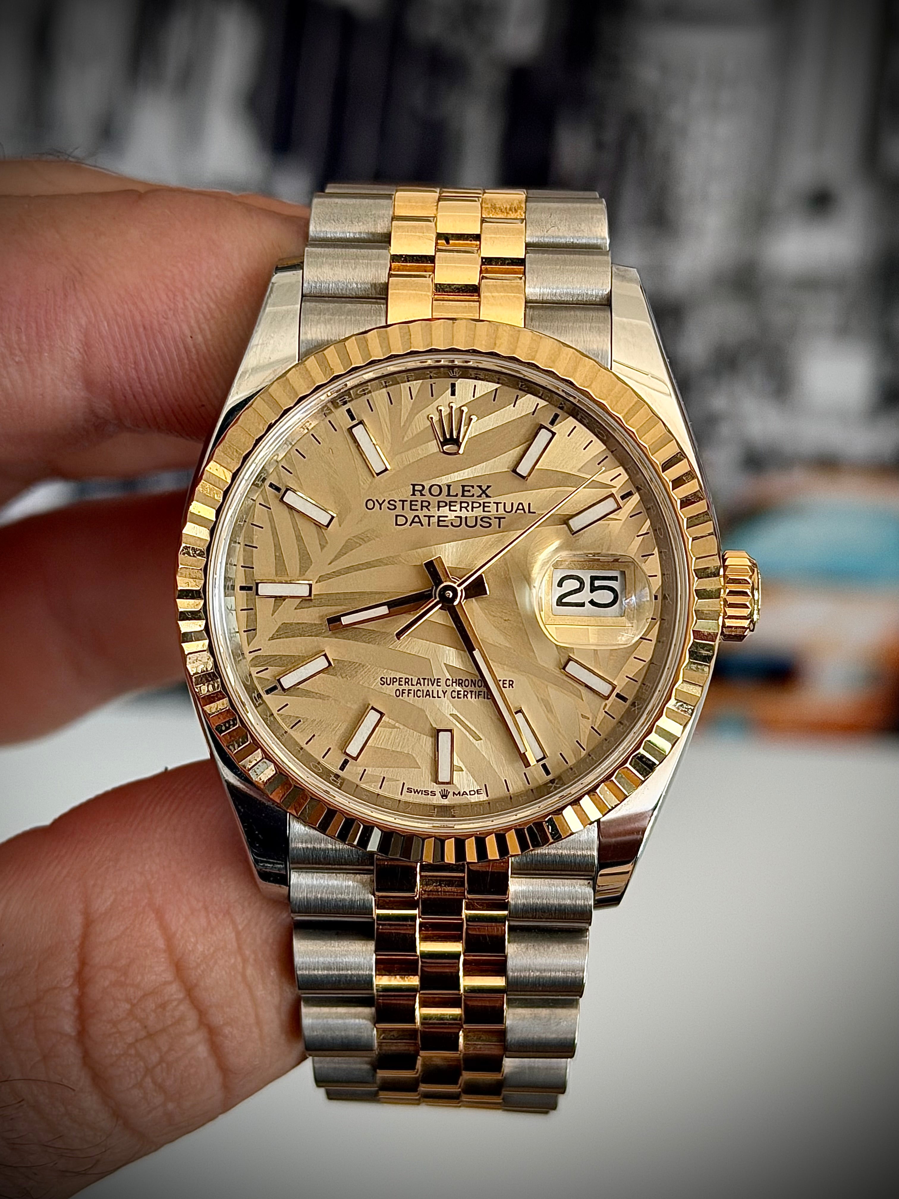 2021 ROLEX DATEJUST 36, PALM MOTIF DIAL, 126233, FULL SET, INC GST