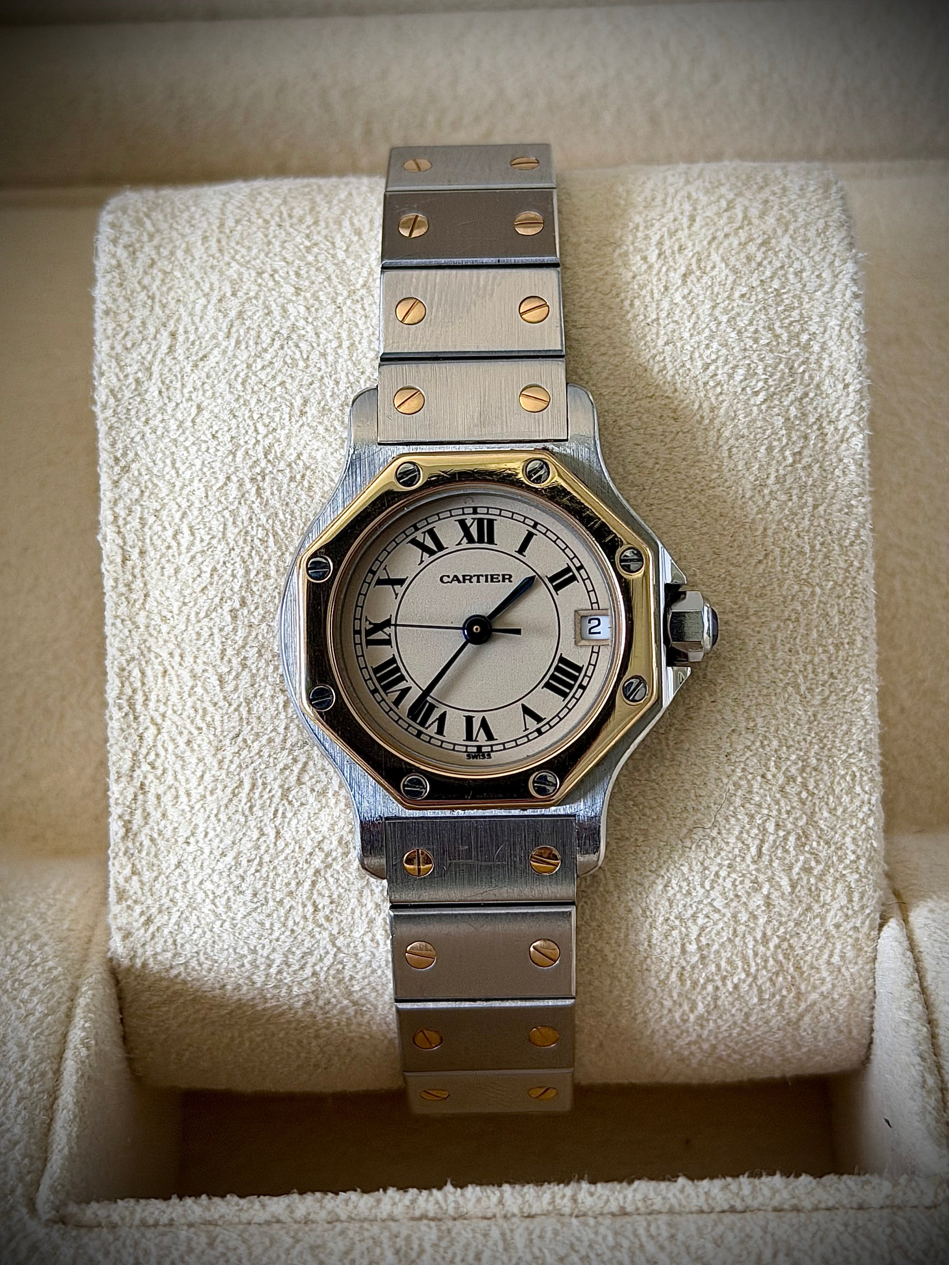 1990s CARTIER SANTOS OCTAGON TWO-TONE, 187903, 25MM, WATCH ONLY, INC GST