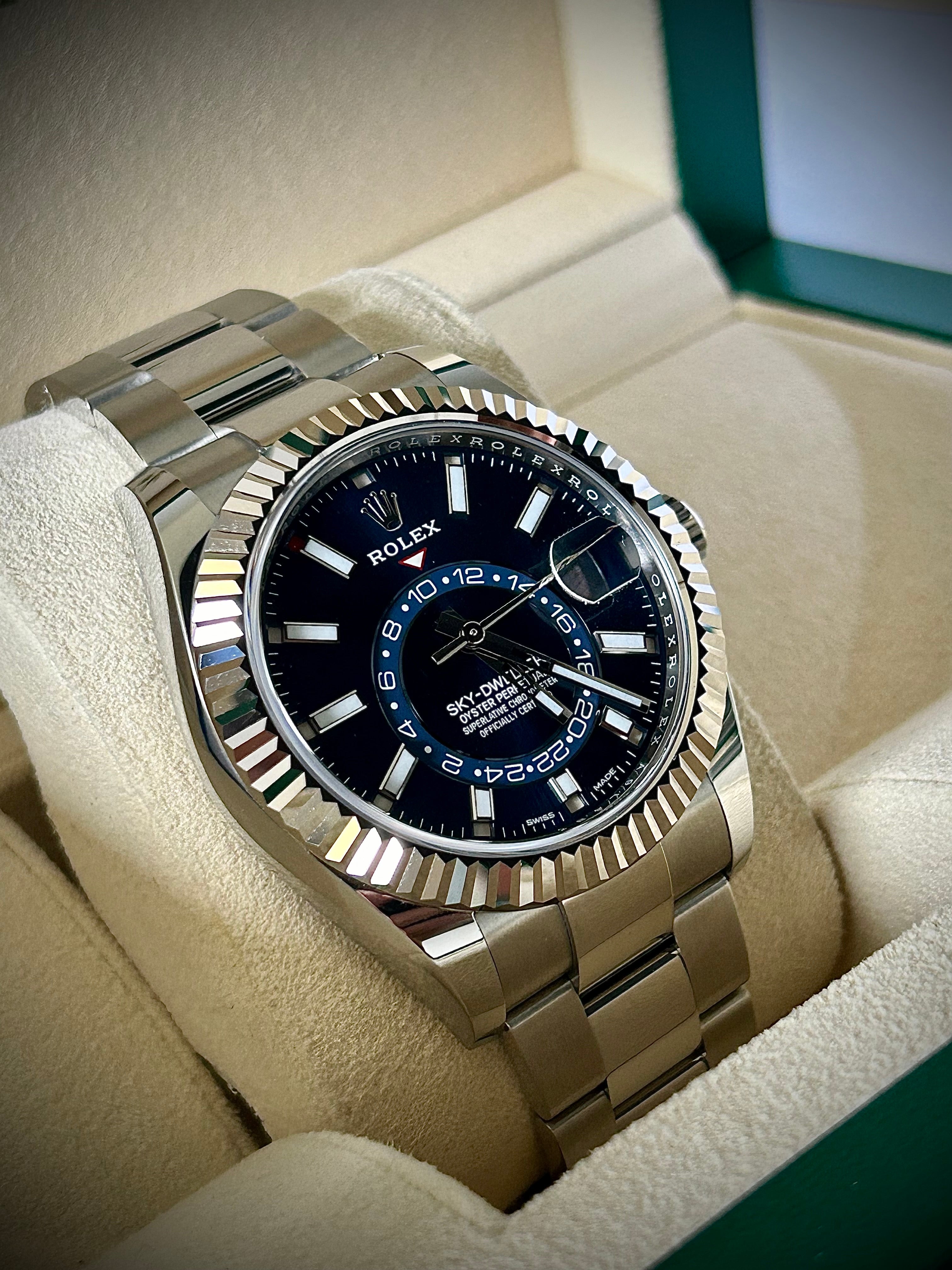 2021 ROLEX SKY DWELLER, BLUE DIAL, UNWORN, OYSTER, 326934, FULL SET, INC GST