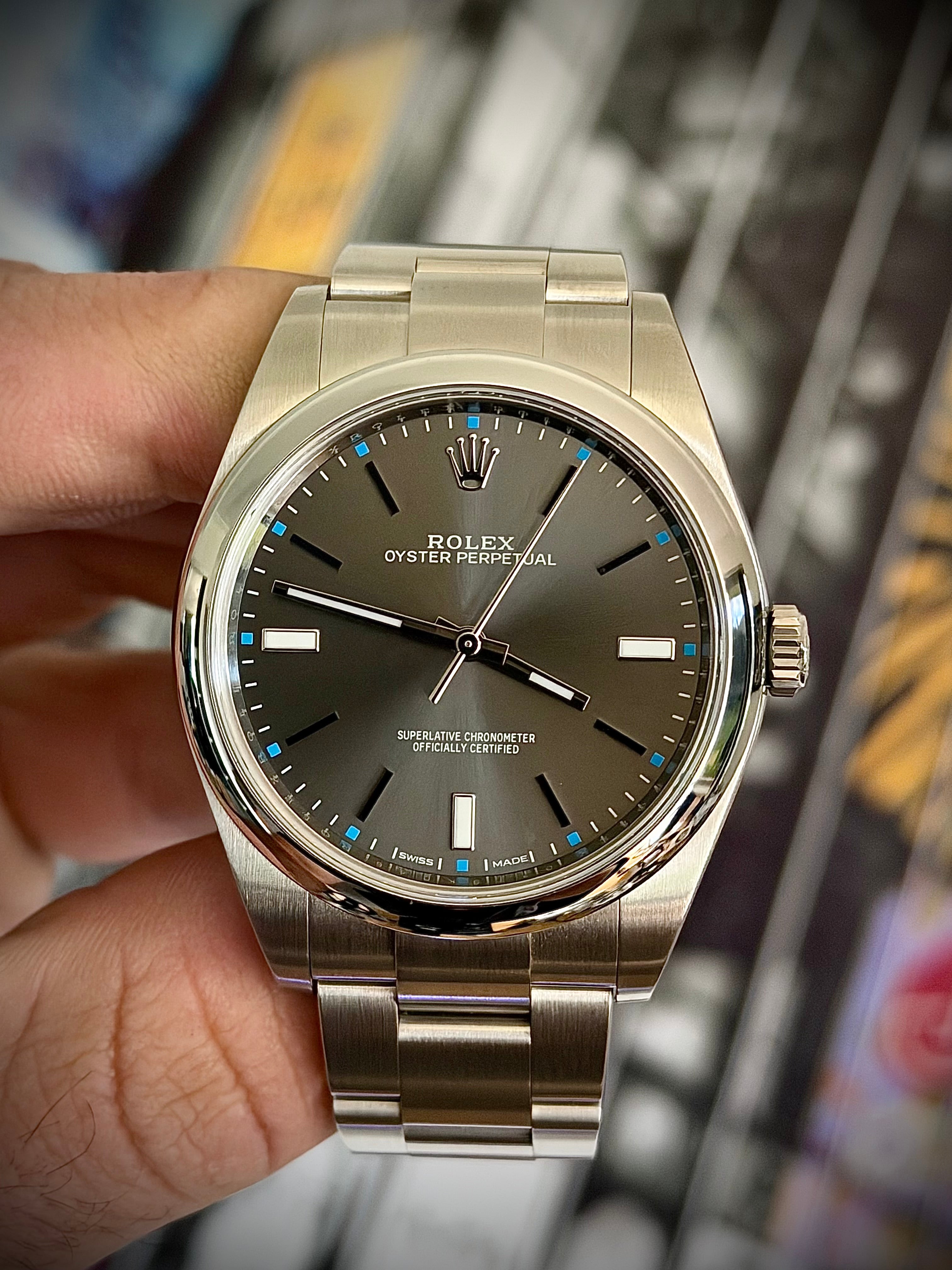 2018 ROLEX OYSTER PERPETUAL 39, 114300, RHODIUM DIAL, FULL SET, INC GST