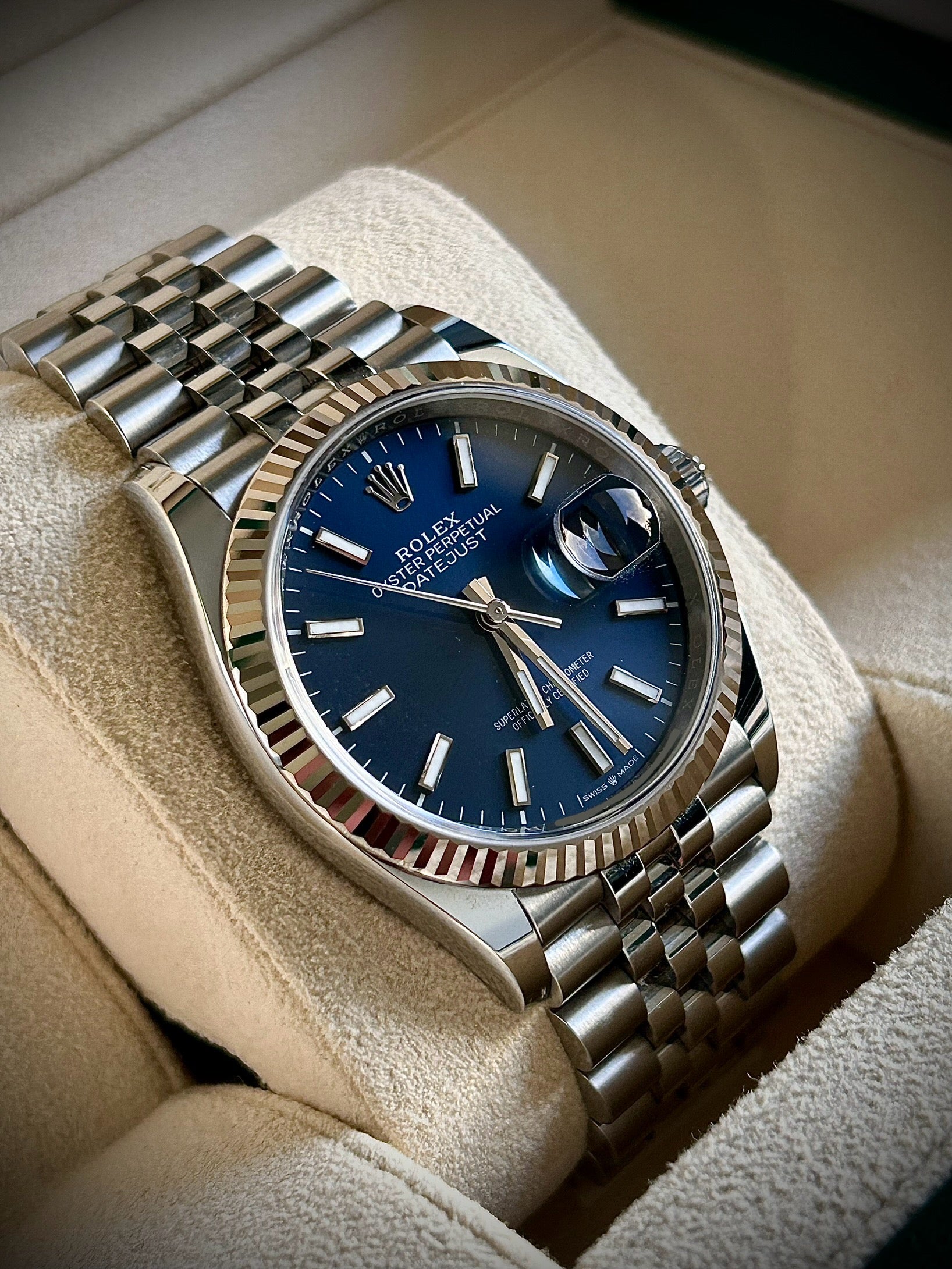 2025 ROLEX DATEJUST 36, BLUE DIAL, 126234, FULL SET, INC GST