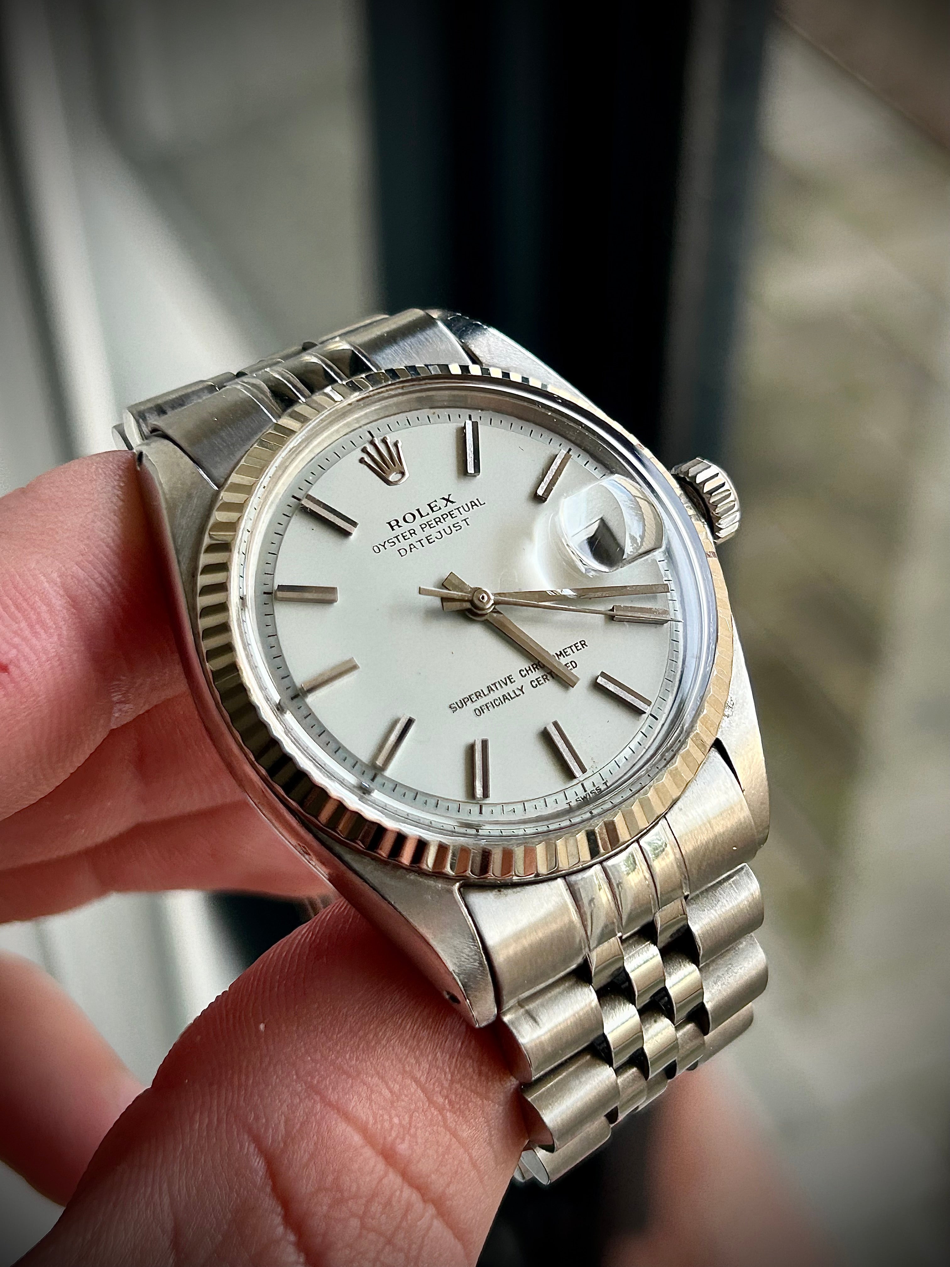 1970s ROLEX DATEJUST 36 “No Lume Pie Pan”, 1601, WATCH AND BOX