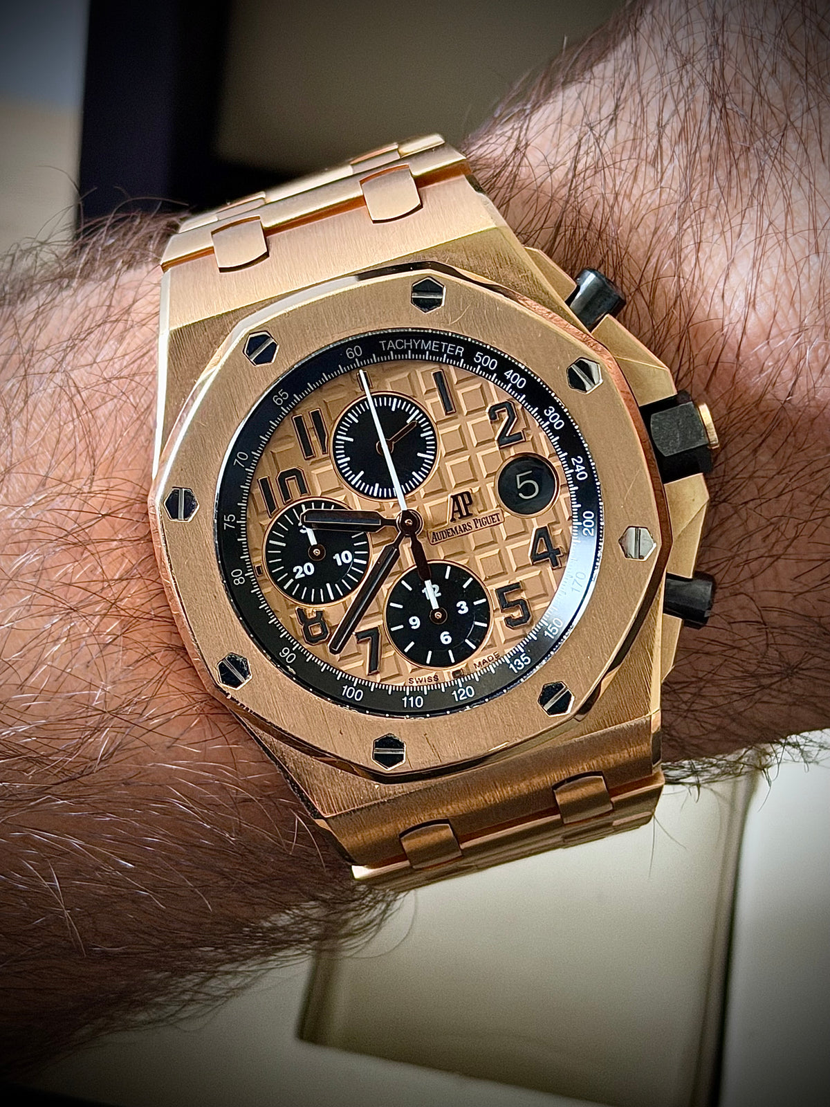 CIRCA 2014 AUDEMARS PIGUET ROYAL OAK OFFSHORE CHRONOGRAPH  “BRICK”, 26470OR.OO.1000OR.01, 18CT PINK GOLD, WATCH & BOX, INC GST