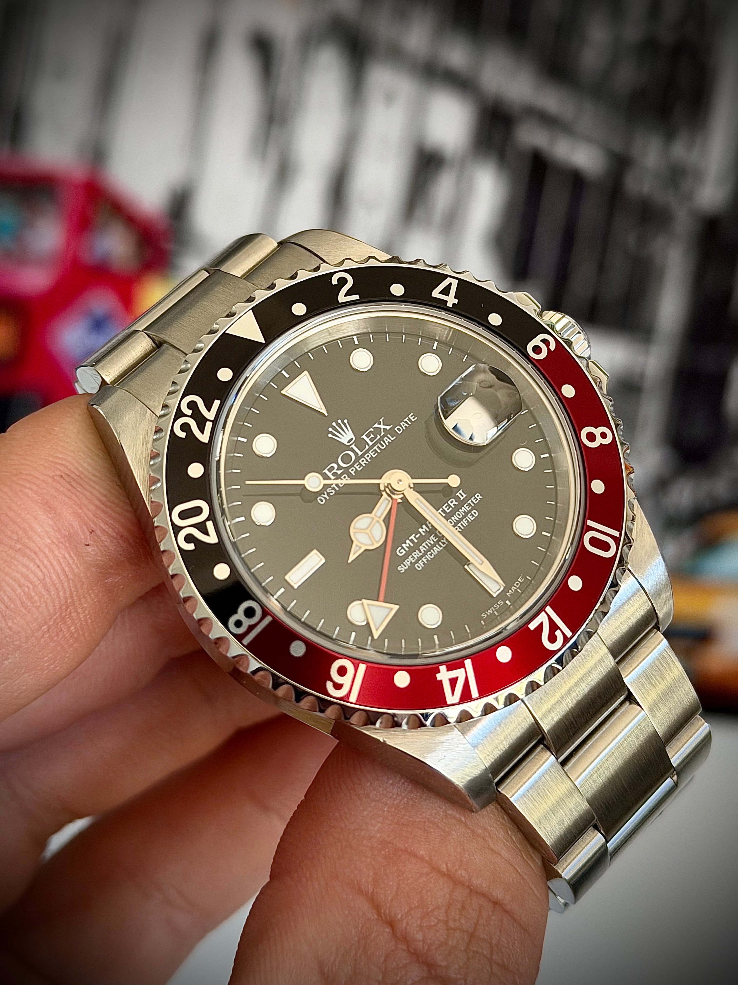 2005 ROLEX GMT-MASTER II “COKE”, NO HOLES, SEL, 16710, FULL SET, INC GST