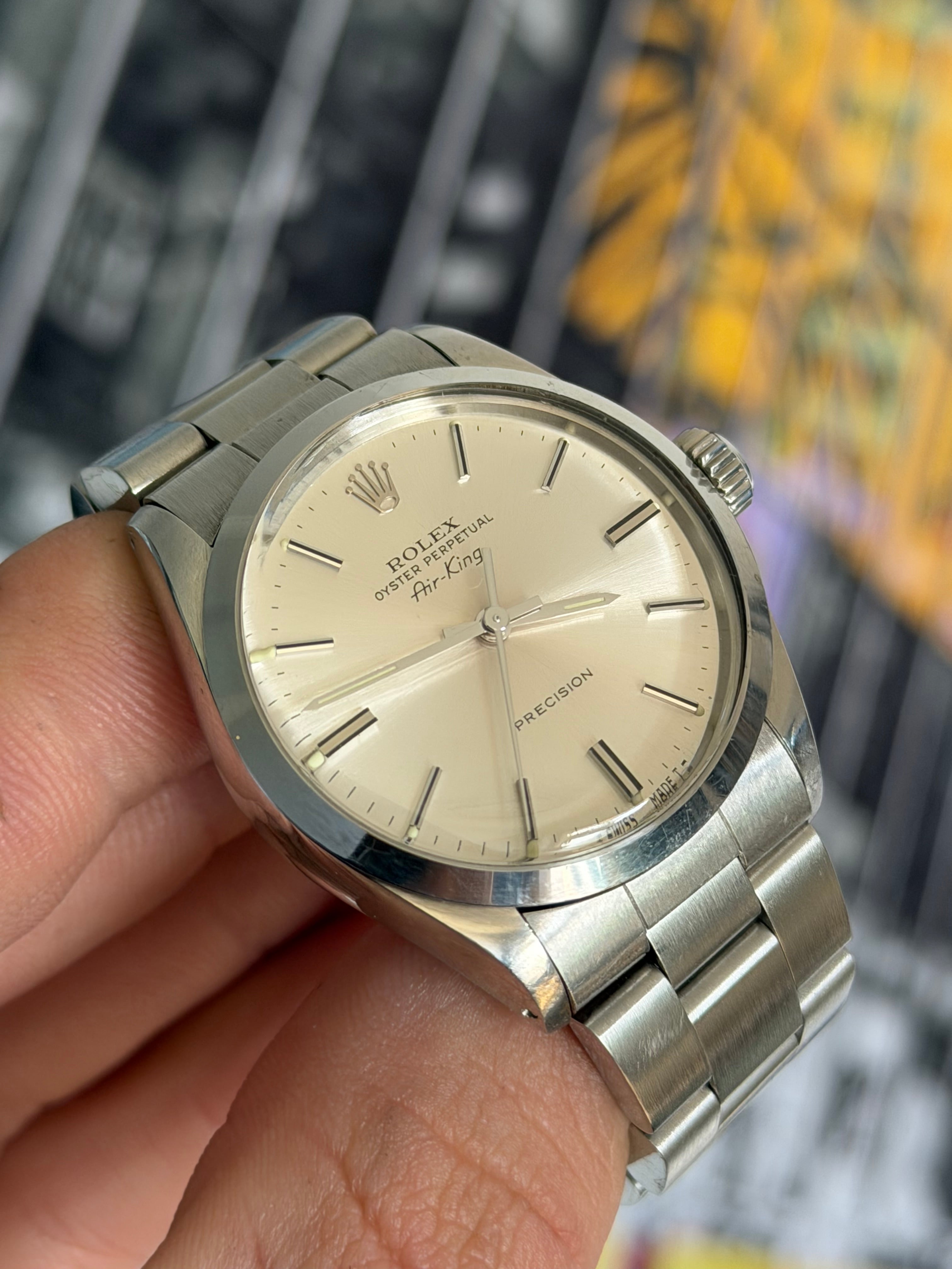 1989 ROLEX AIR-KING, 5500, SILVER PRECISION DIAL, FULL SET, INC GST