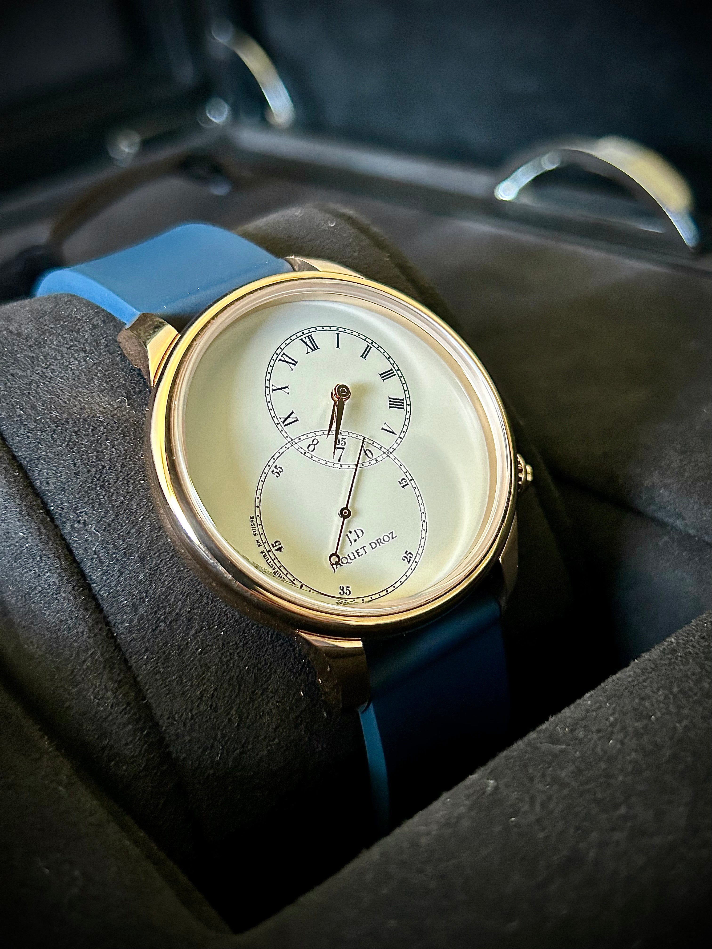 2022 JAQUET-DROZ GRANDE SECONDE OFF CENTRED IVORY ENAMEL DIAL, FULL SET, INC GST