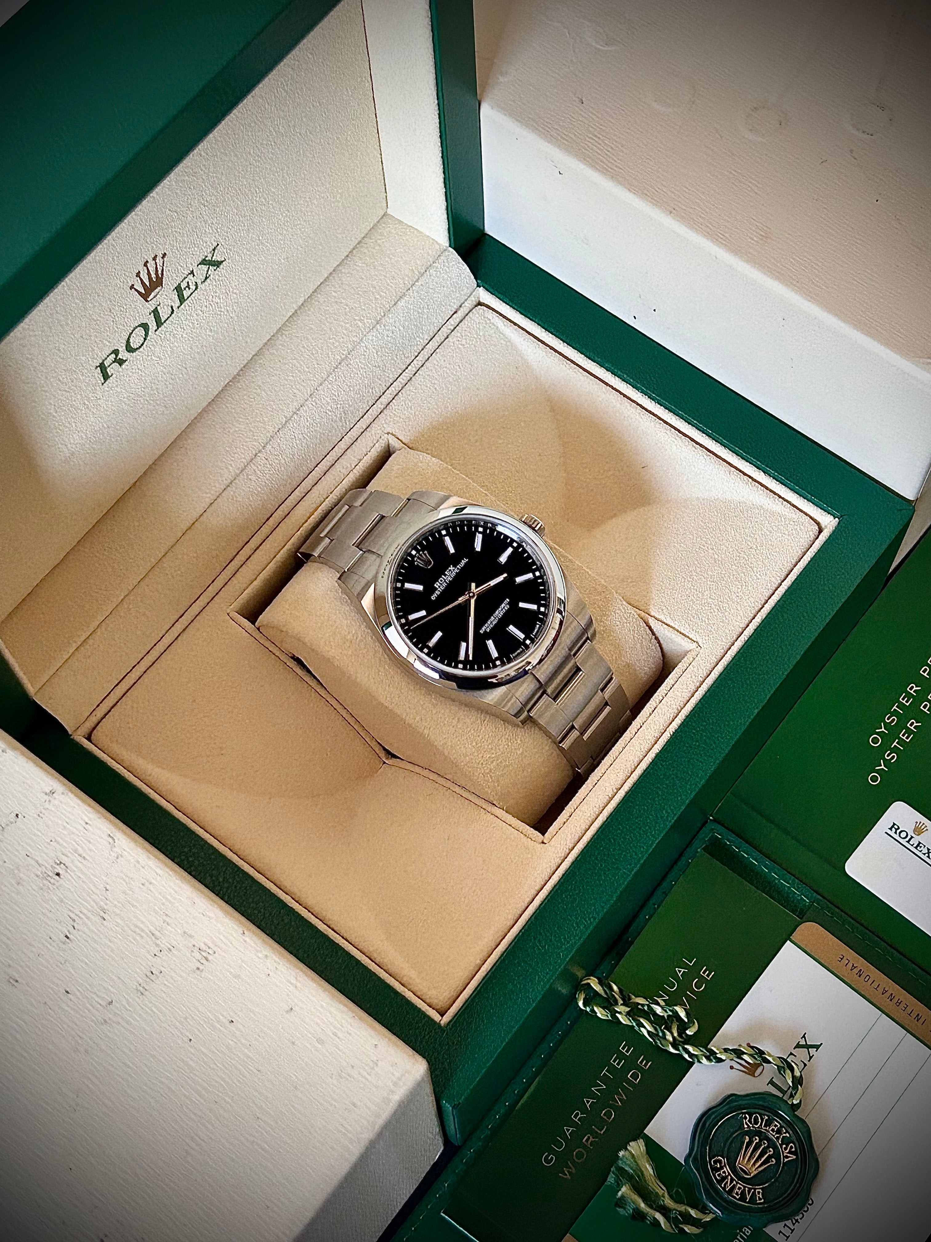 2019 ROLEX OYSTER PERPETUAL 39 BLACK DIAL, 114300, FULL SET, INC GST