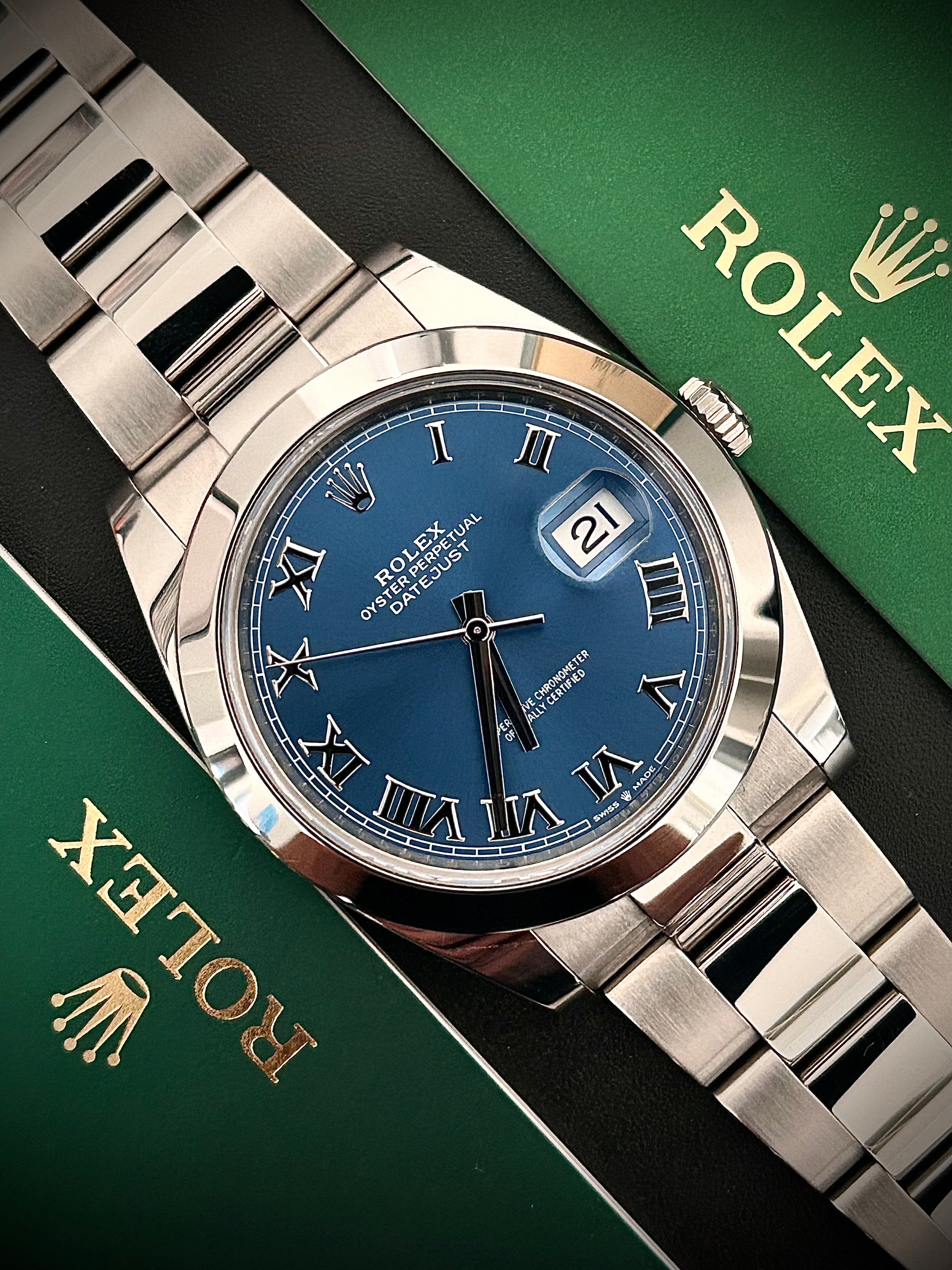 ROLEX DATEJUST 41 AZZURRO DIAL, 126300, BOX AND BOOKLET, INC GST