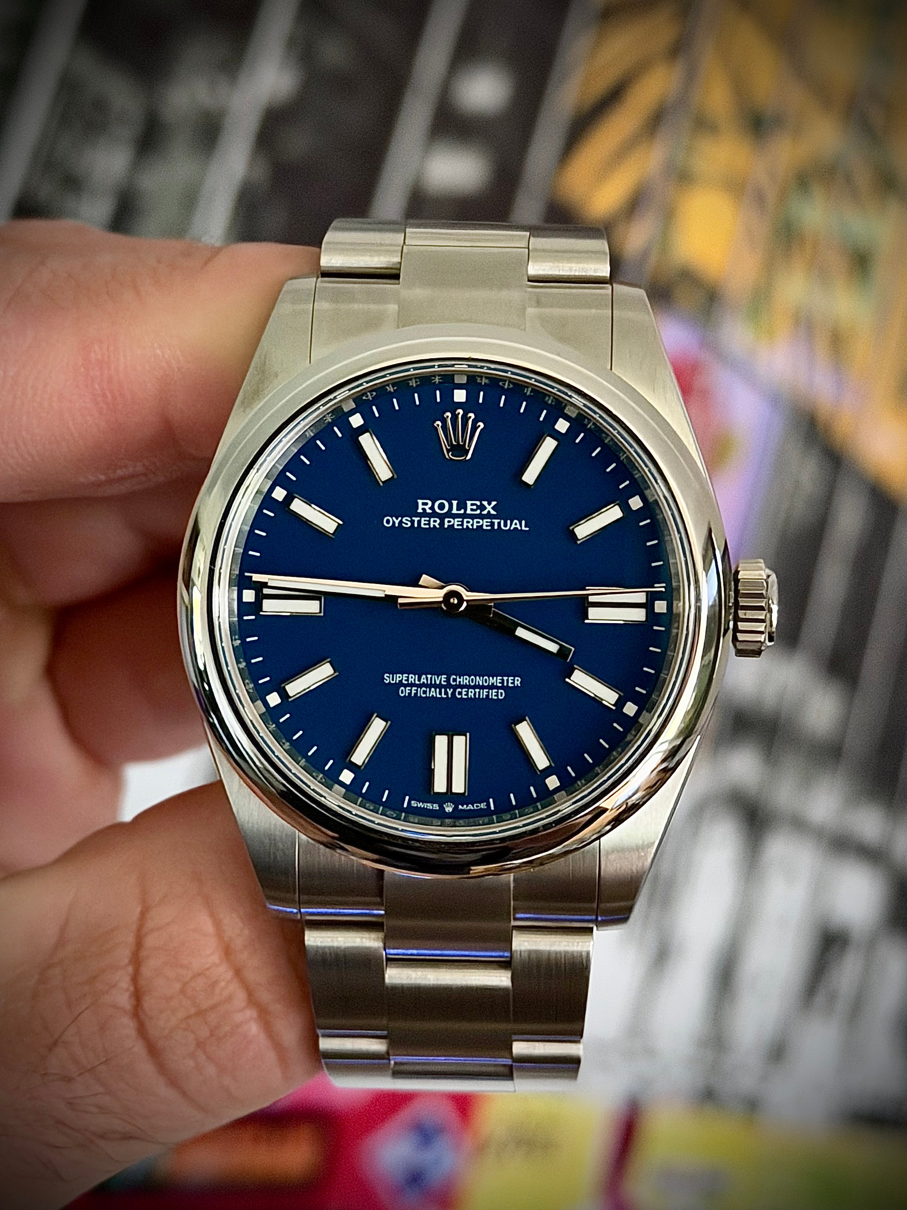 2025 ROLEX OYSTER PERPETUAL 41, 134300, MEDIUM BLUE DIAL, FULL SET, INC GST