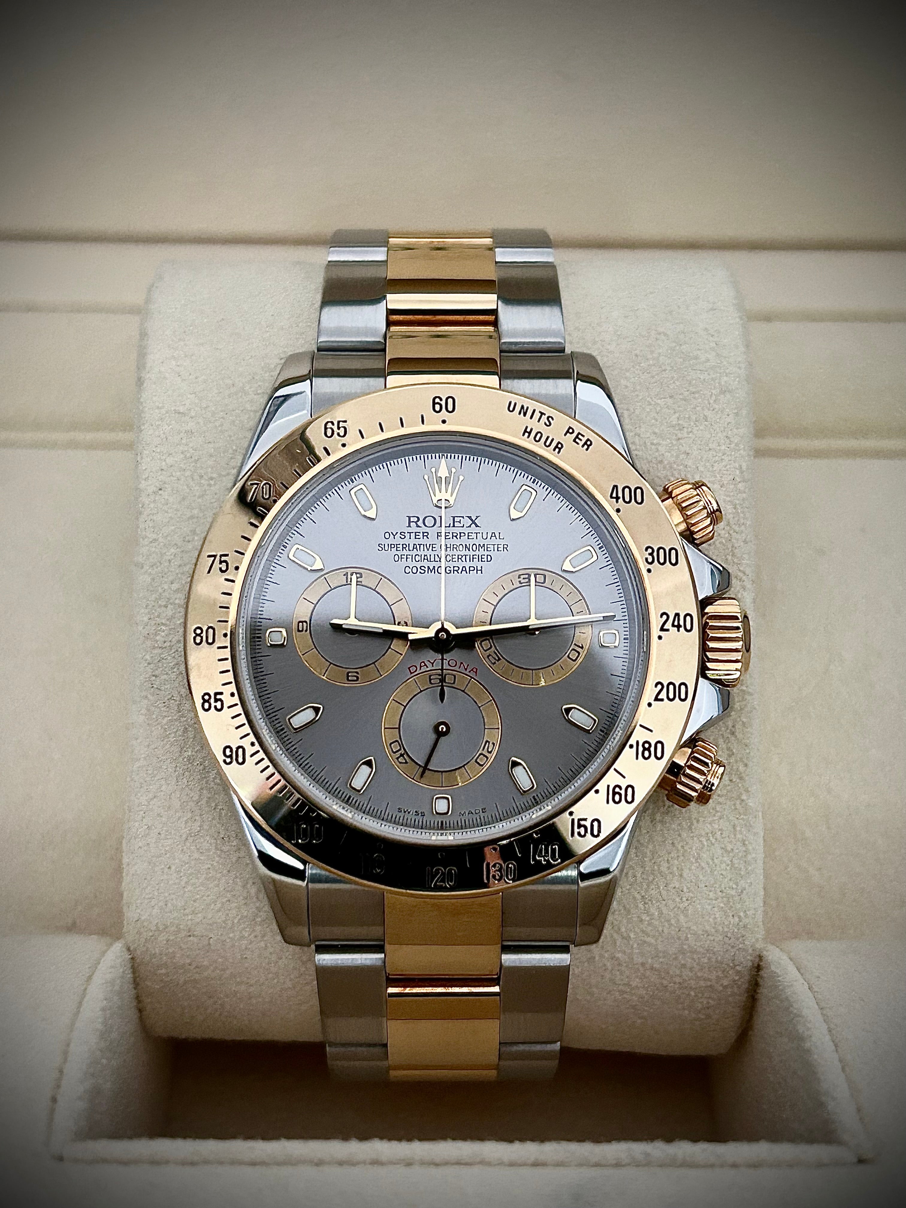2004 ROLEX COSMOGRAPH DAYTONA, SLATE DIAL, 116523, FULL SET, INC GST