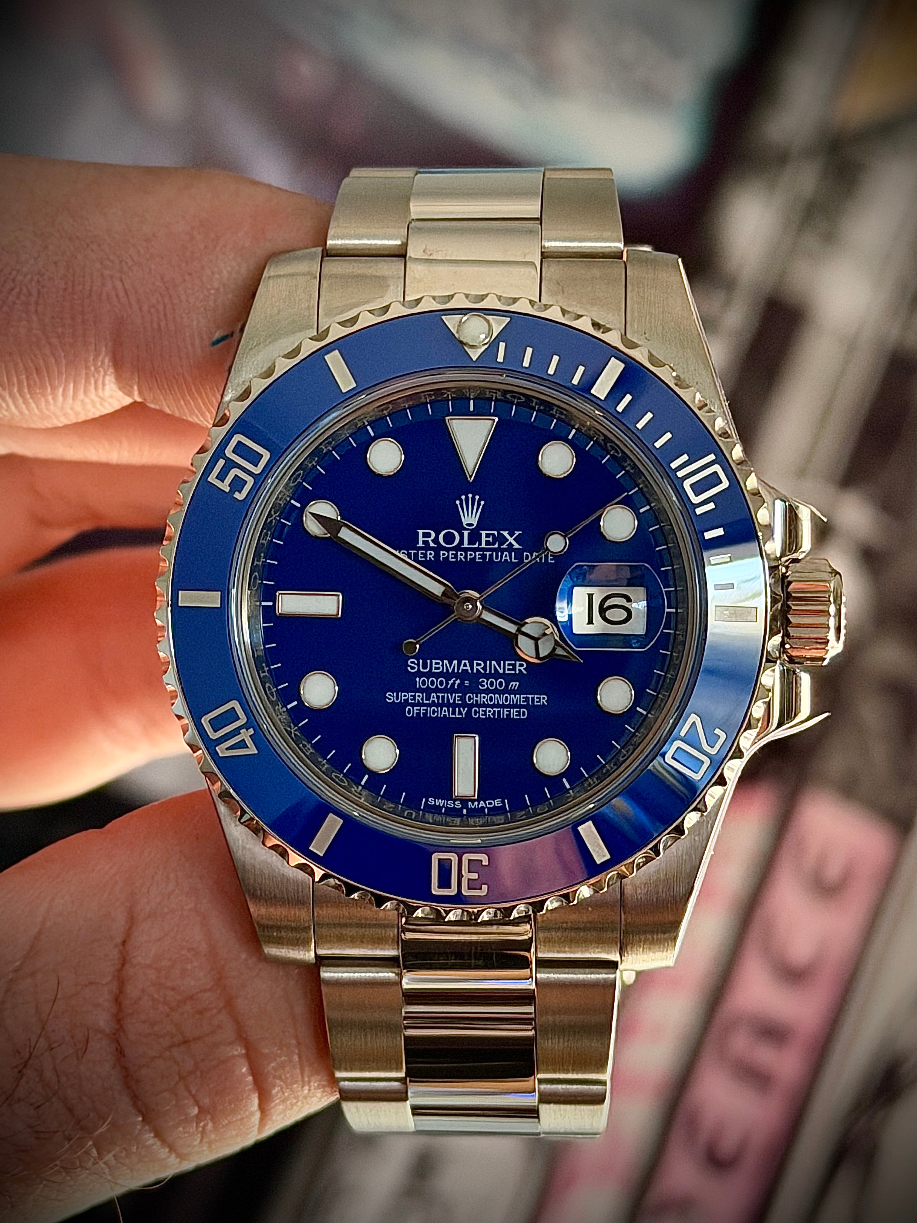 2015 ROLEX SUBMARINER DATE “SMURF”, 116619LB, BOX & PAPERS, RSC SERVICED, INC GST
