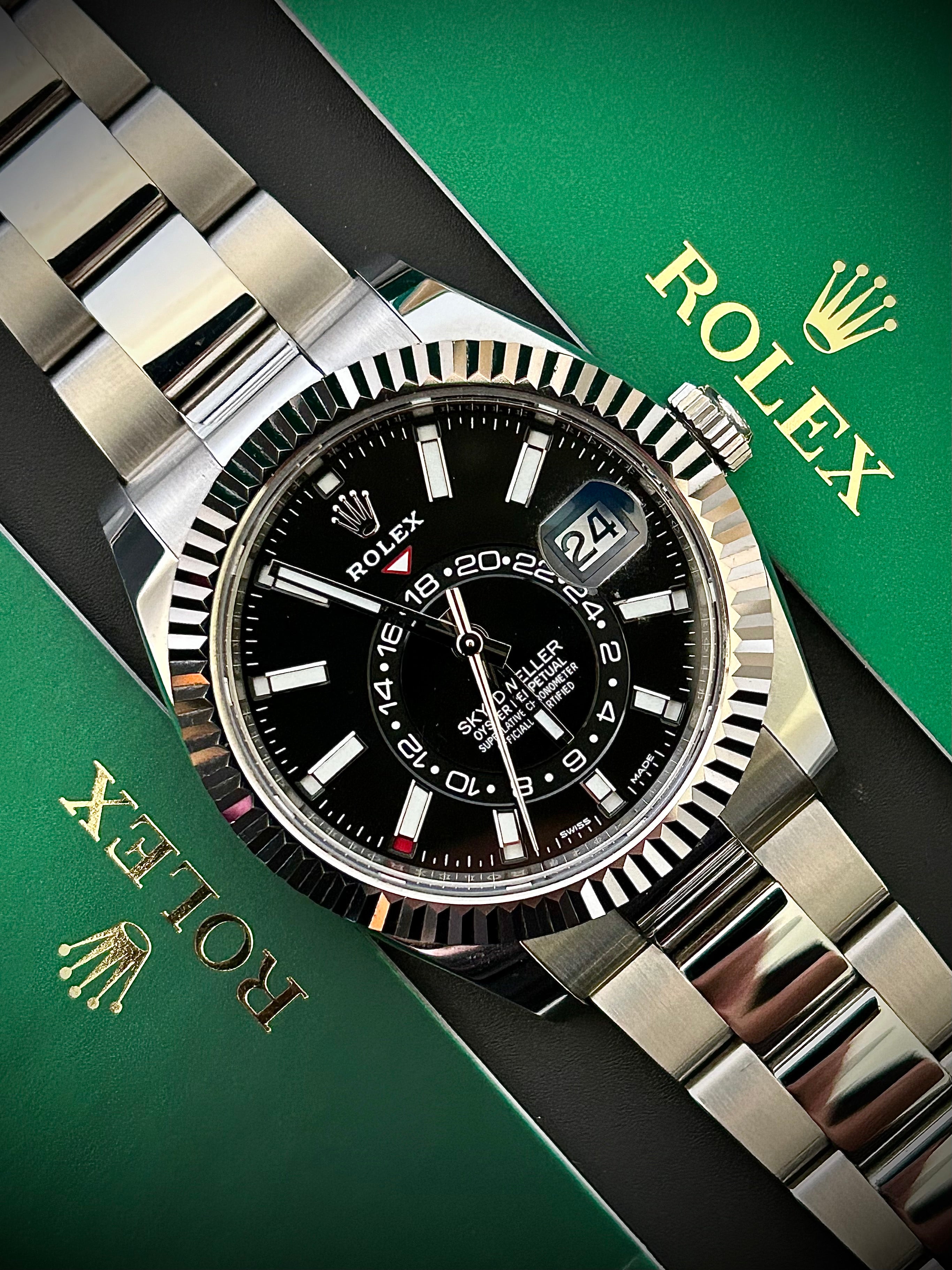 2022 ROLEX SKY DWELLER, BLACK DIAL, OYSTER, 326934, FULL SET, INC GST