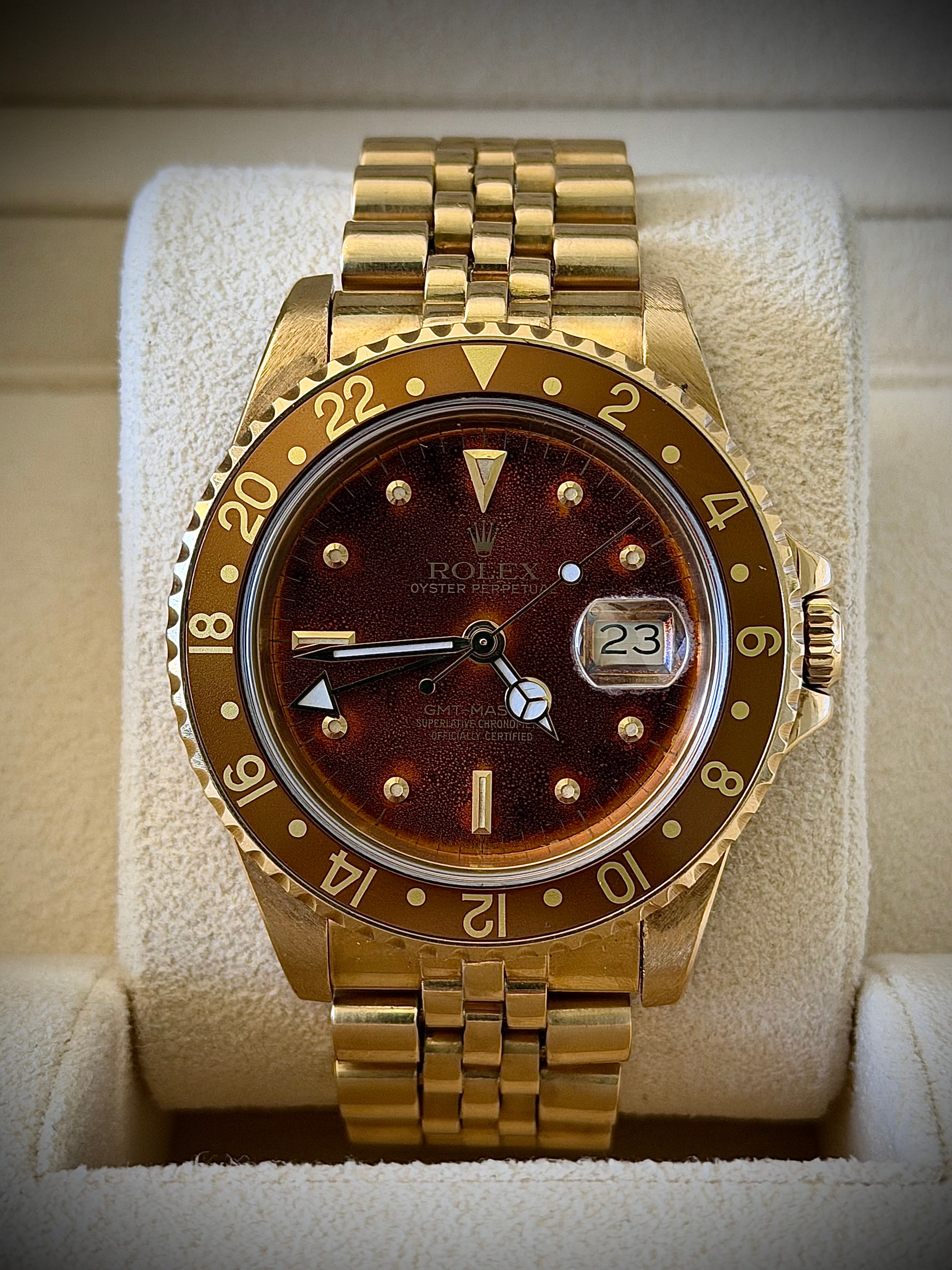 1987 ROLEX GMT-MASTER, 16758, TROPICAL BROWN “LAVA” NIPPLE DIAL, ONE-OWNER FULL SET, INC GST