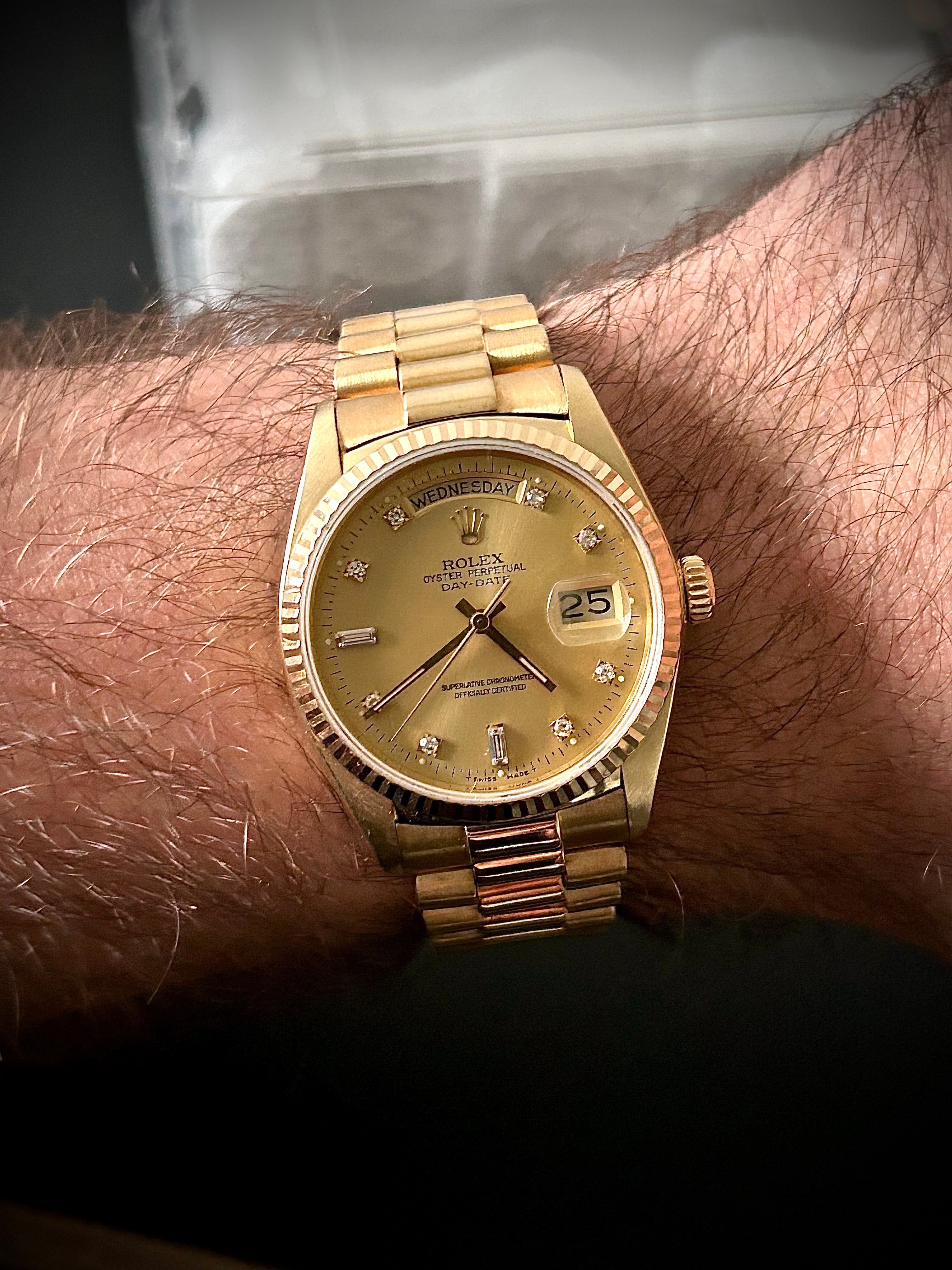 1990 ROLEX DAY-DATE, 18038, DIAMOND DIAL, WATCH ONLY, GST
