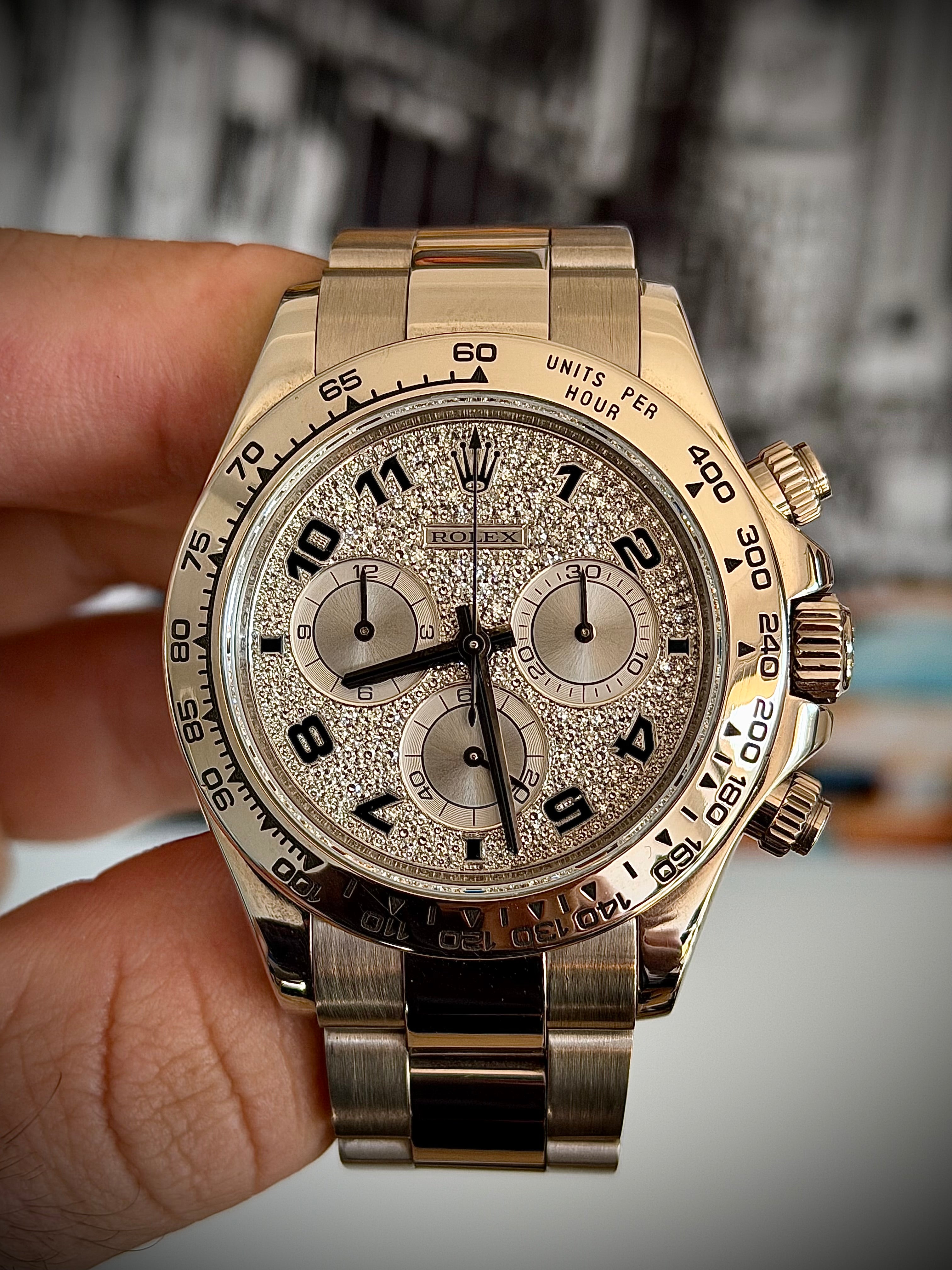 2008 ROLEX DAYTONA 18CT WHITE GOLD, 116509, FACTORY DIAMOND PAVÉ DIAL, FULL SET, INC GST