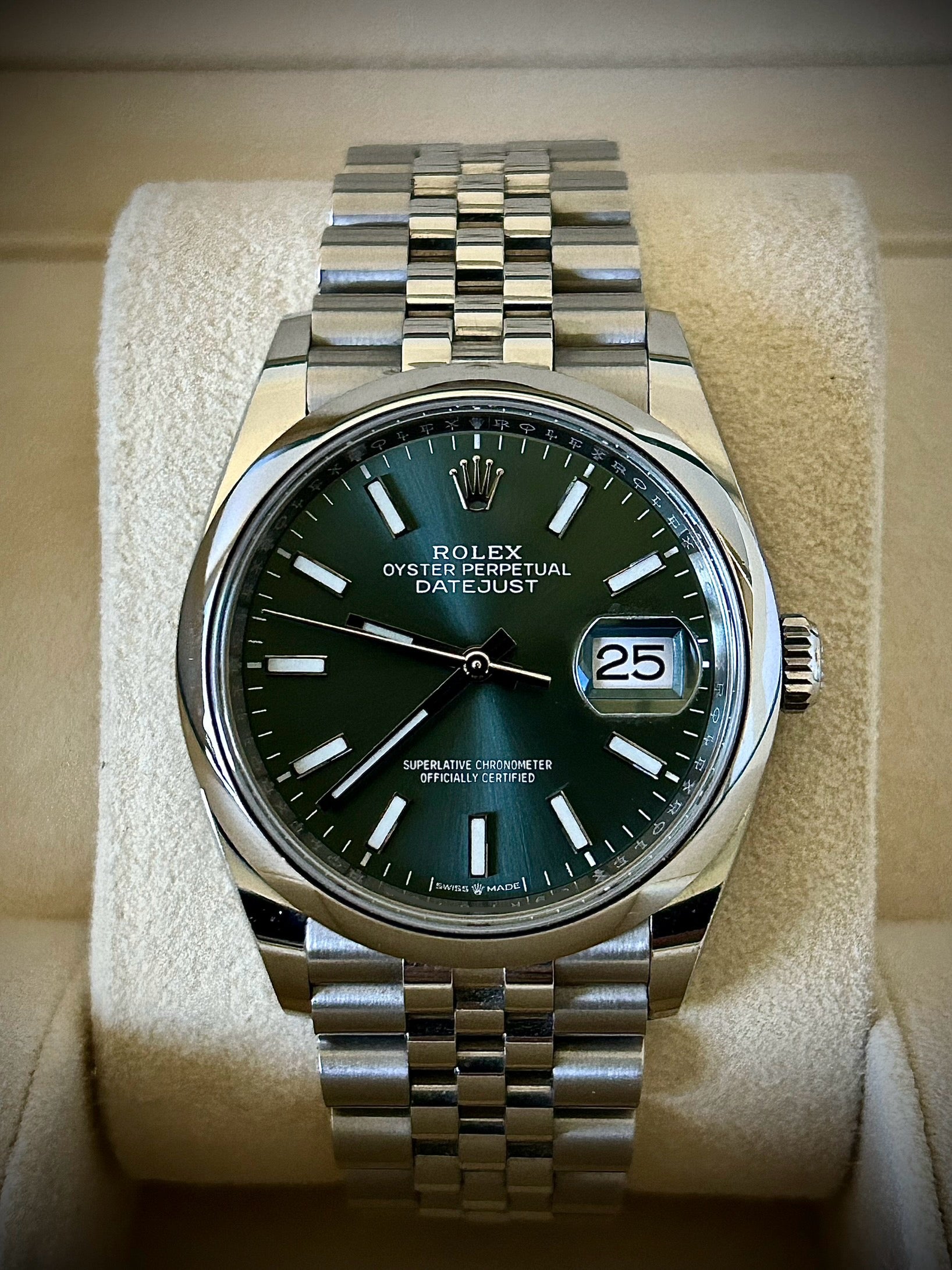 2022 ROLEX DATEJUST 36 MINT GREEN DIAL, 126200, FULL SET, INC GST