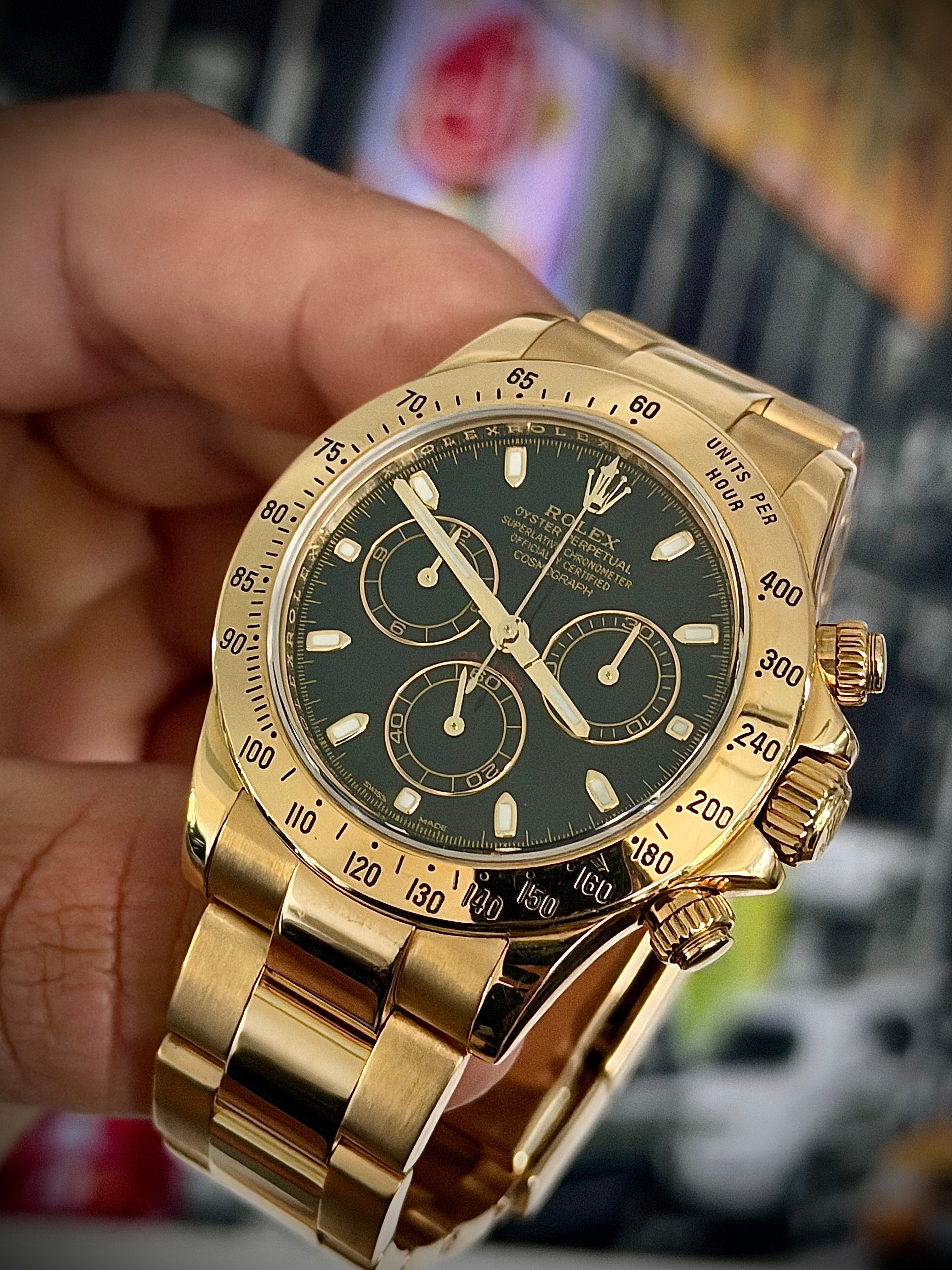 2014 ROLEX DAYTONA, FULL YELLOW GOLD, 116528, BOX AND PAPERS, INC GST