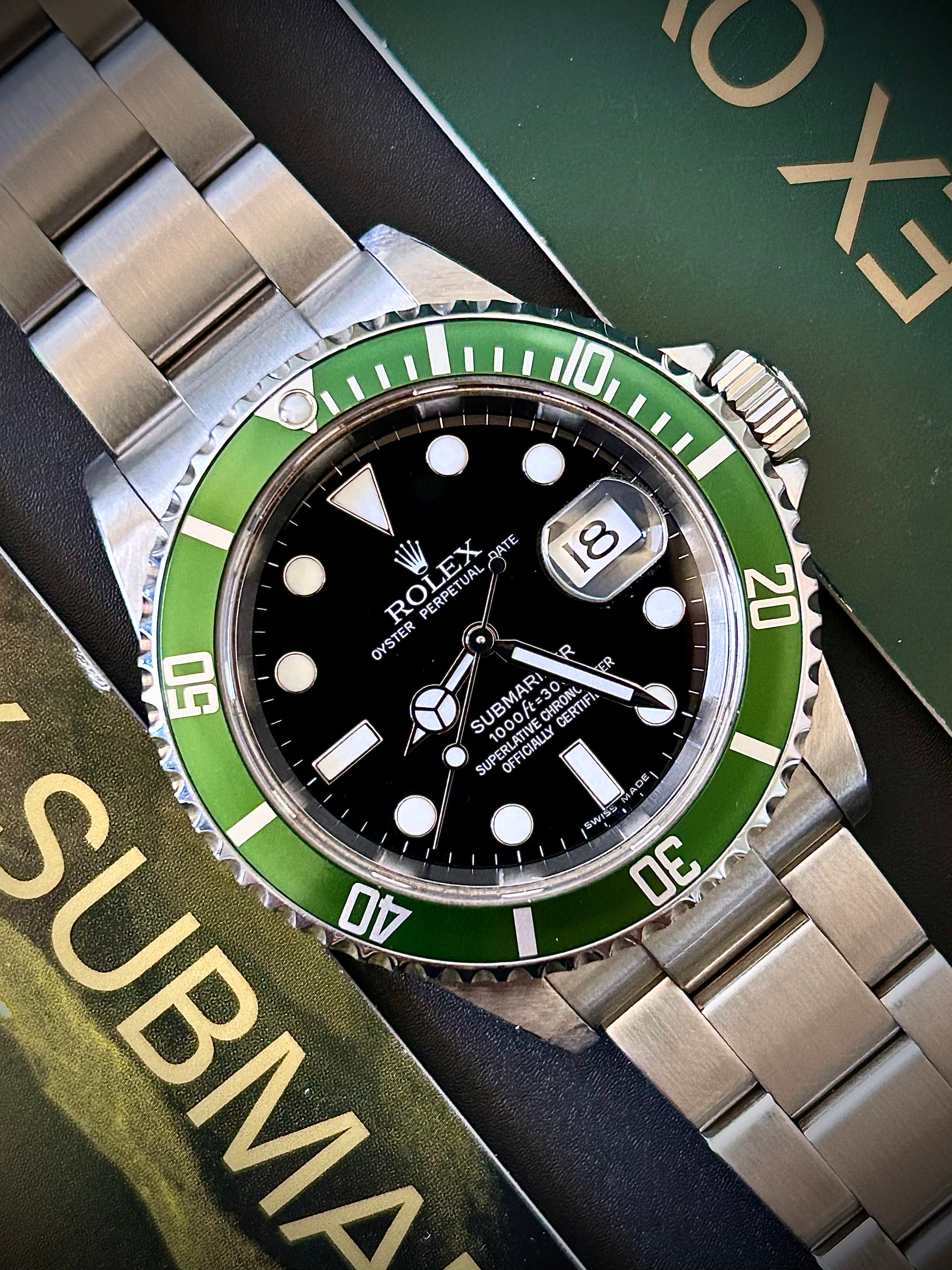 2007 ROLEX SUBMARINER DATE, KERMIT, 16610LV, FULL SET, WITH RSC, INC GST