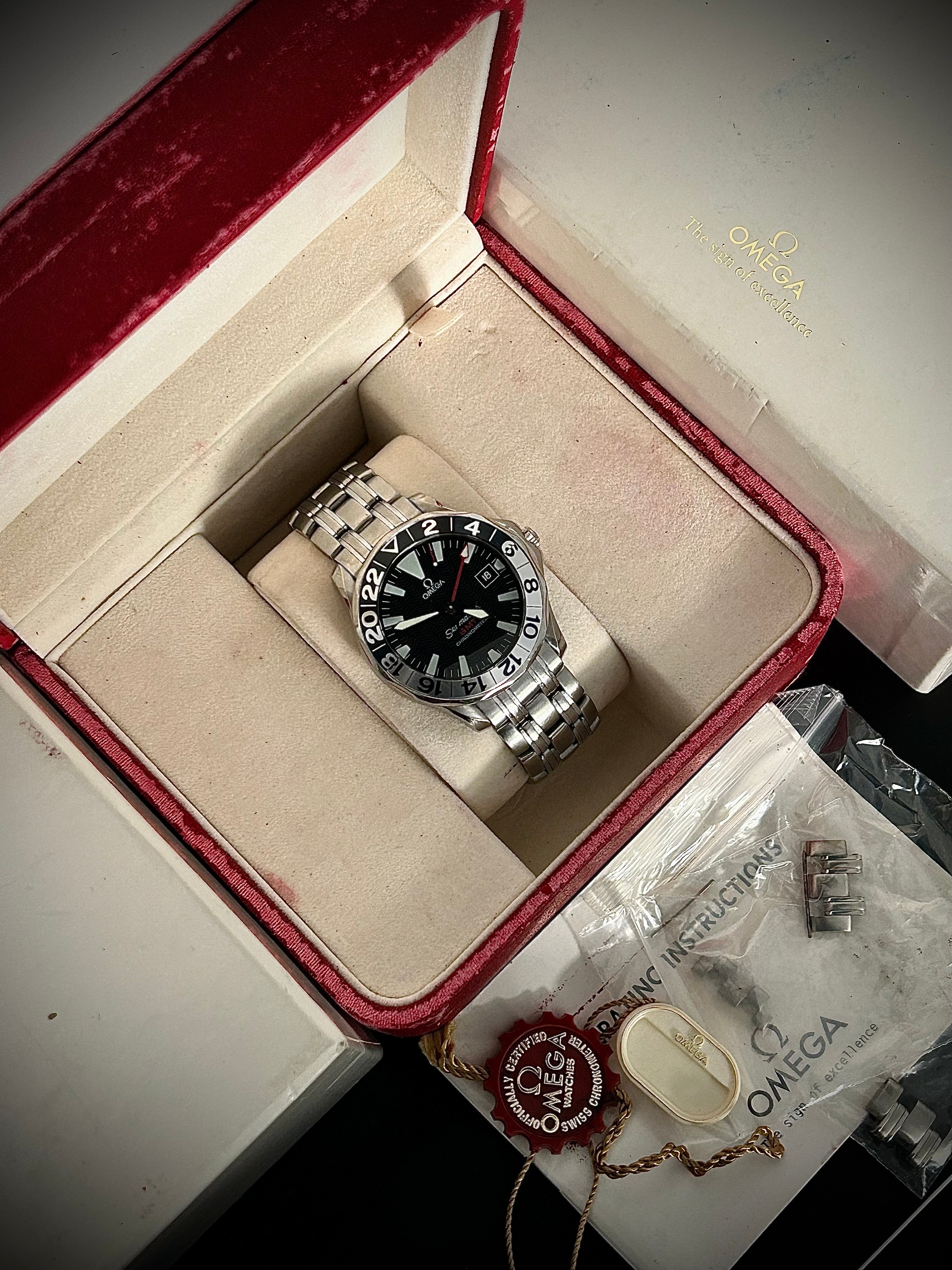 OMEGA SEAMASTER GMT 50TH ANNIVERSARY, BOX AND BOOKLET, INC GST