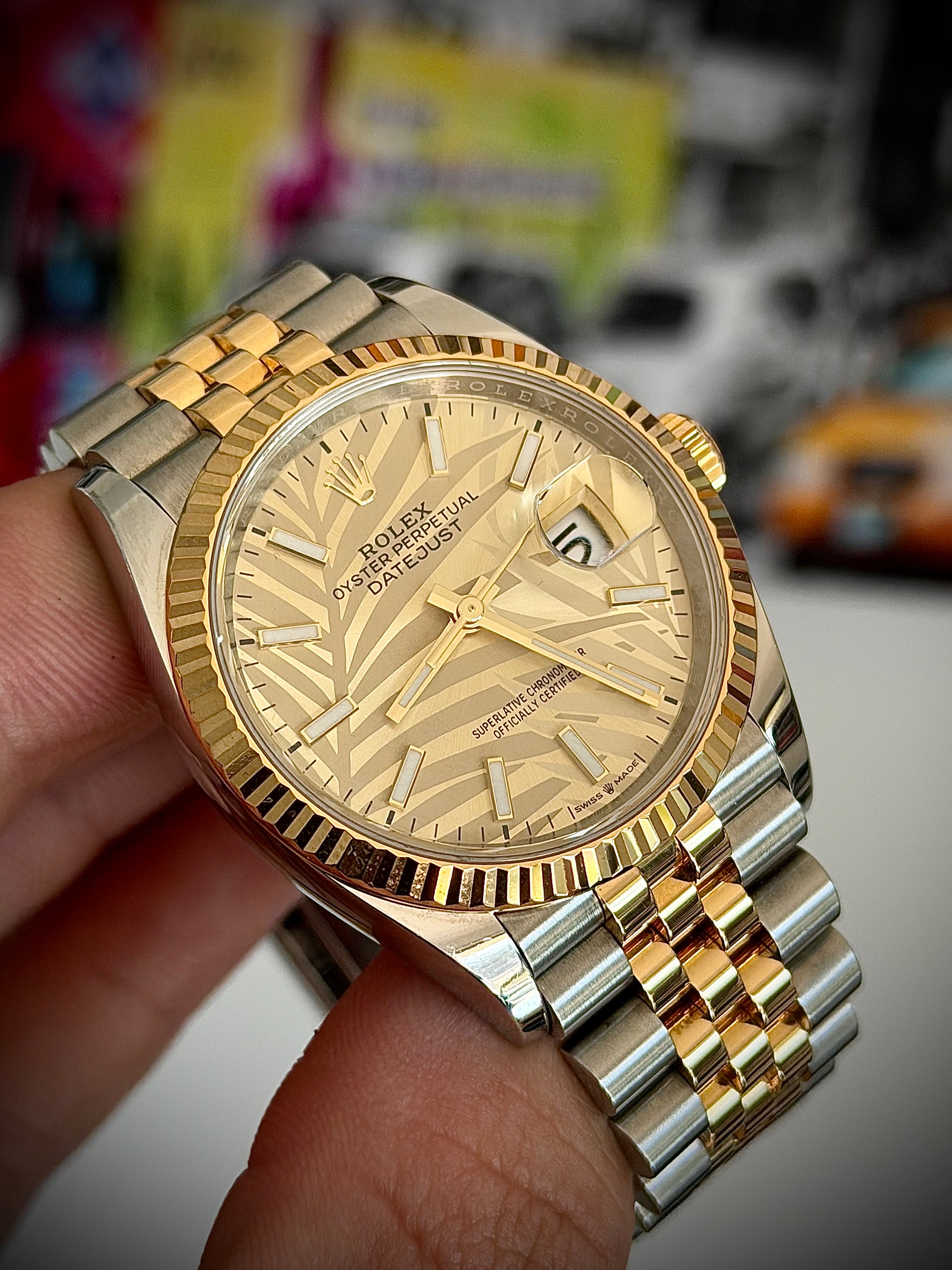 2021 ROLEX DATEJUST 36, PALM MOTIF DIAL, 126233, FULL SET, INC GST