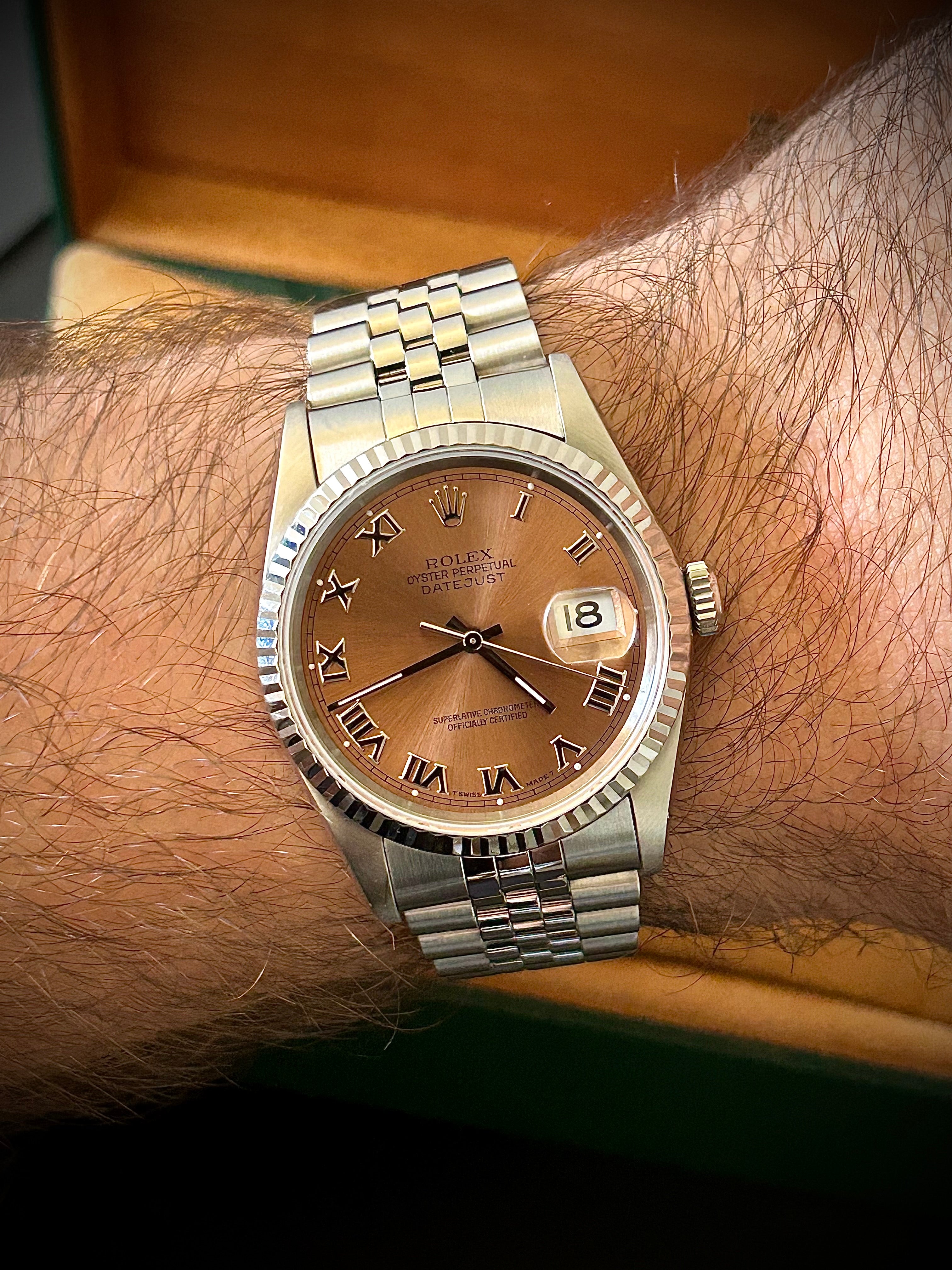 1995 ROLEX DATEJUST 36, 16234, SALMON DIAL, WATCH AND BOX, INC GST