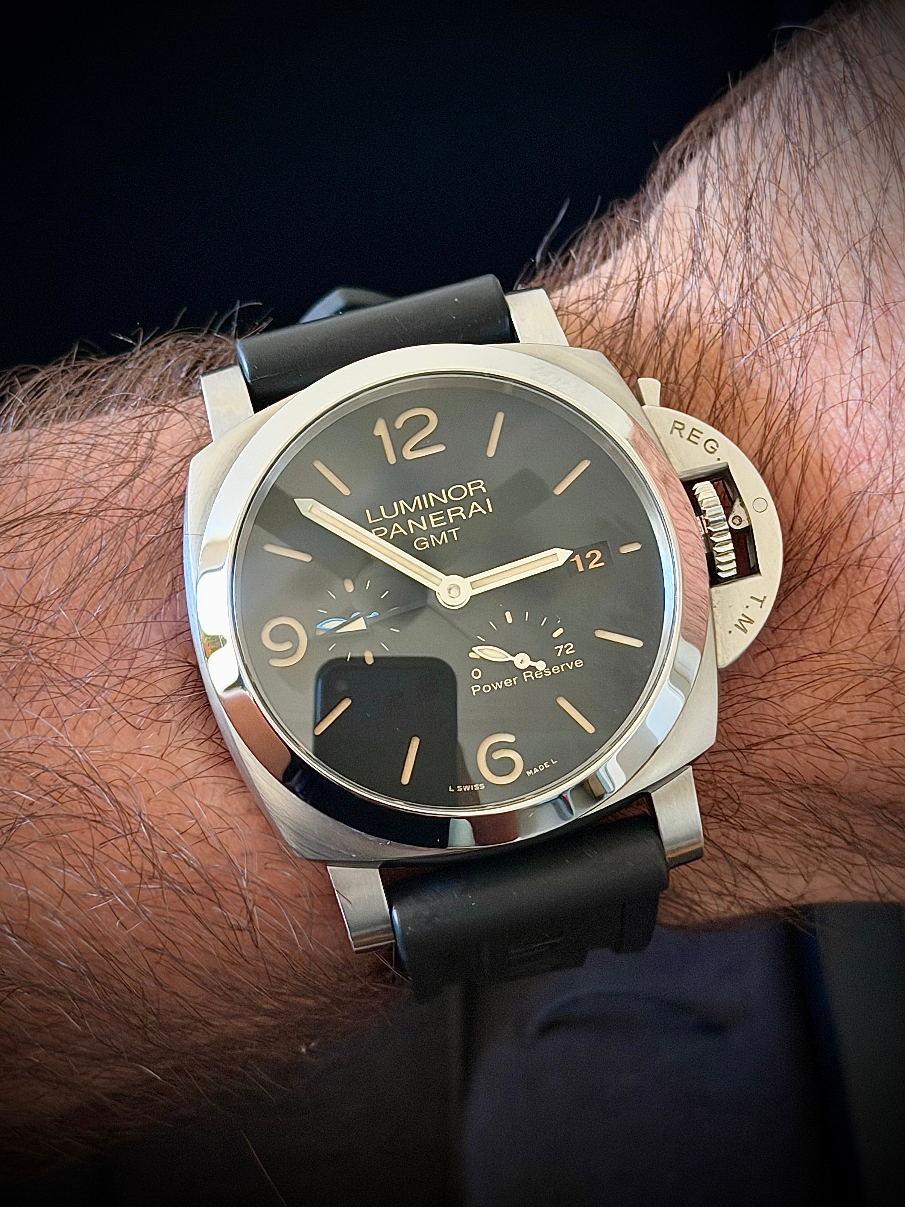 2021 PANERAI LUMINOR 1950 3 DAYS GMT POWER RESERVE, PAM01321, FULL SET, OEM BRACELET + ORIGINAL INVOICE, INC GST