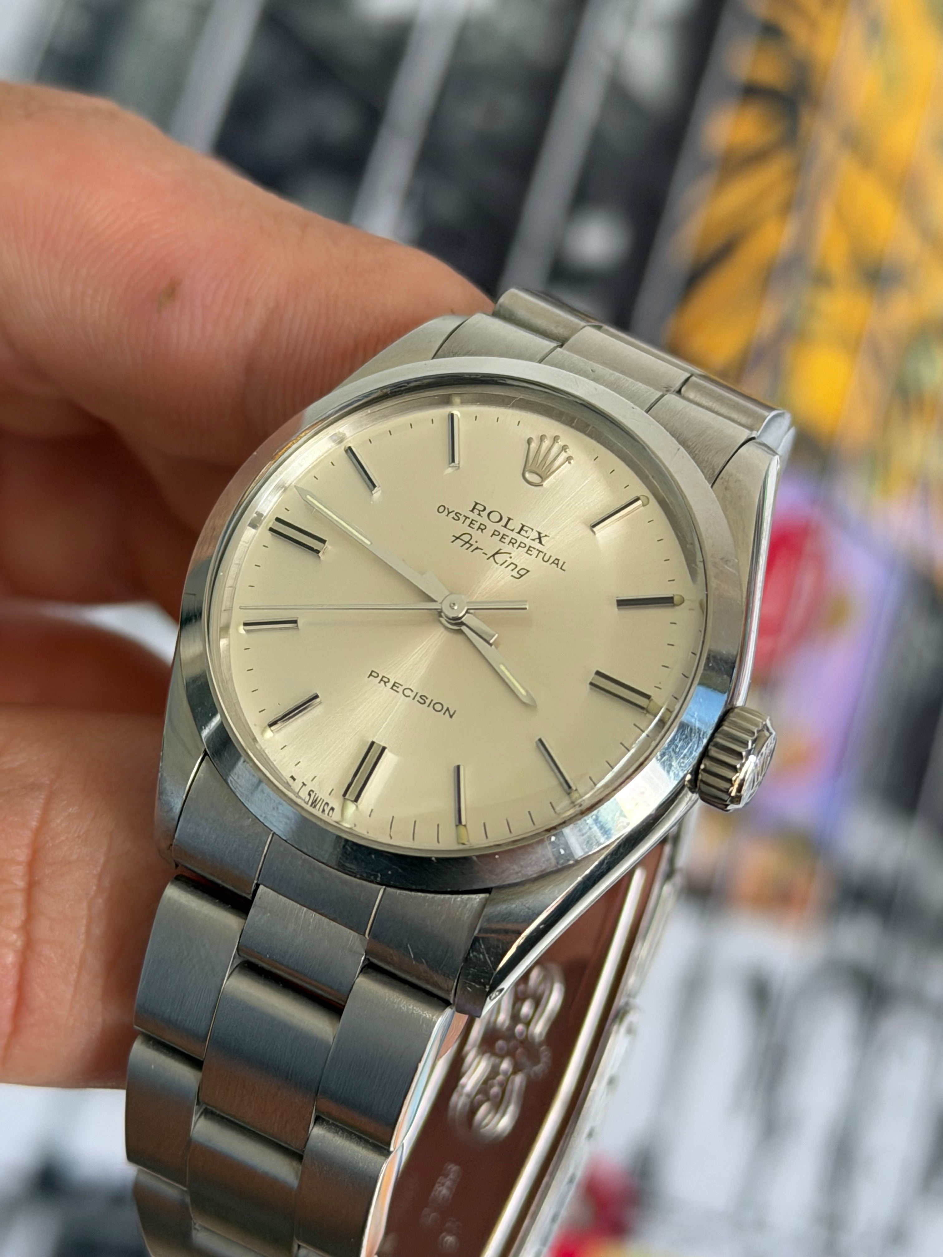 1989 ROLEX AIR-KING, 5500, SILVER PRECISION DIAL, FULL SET, INC GST