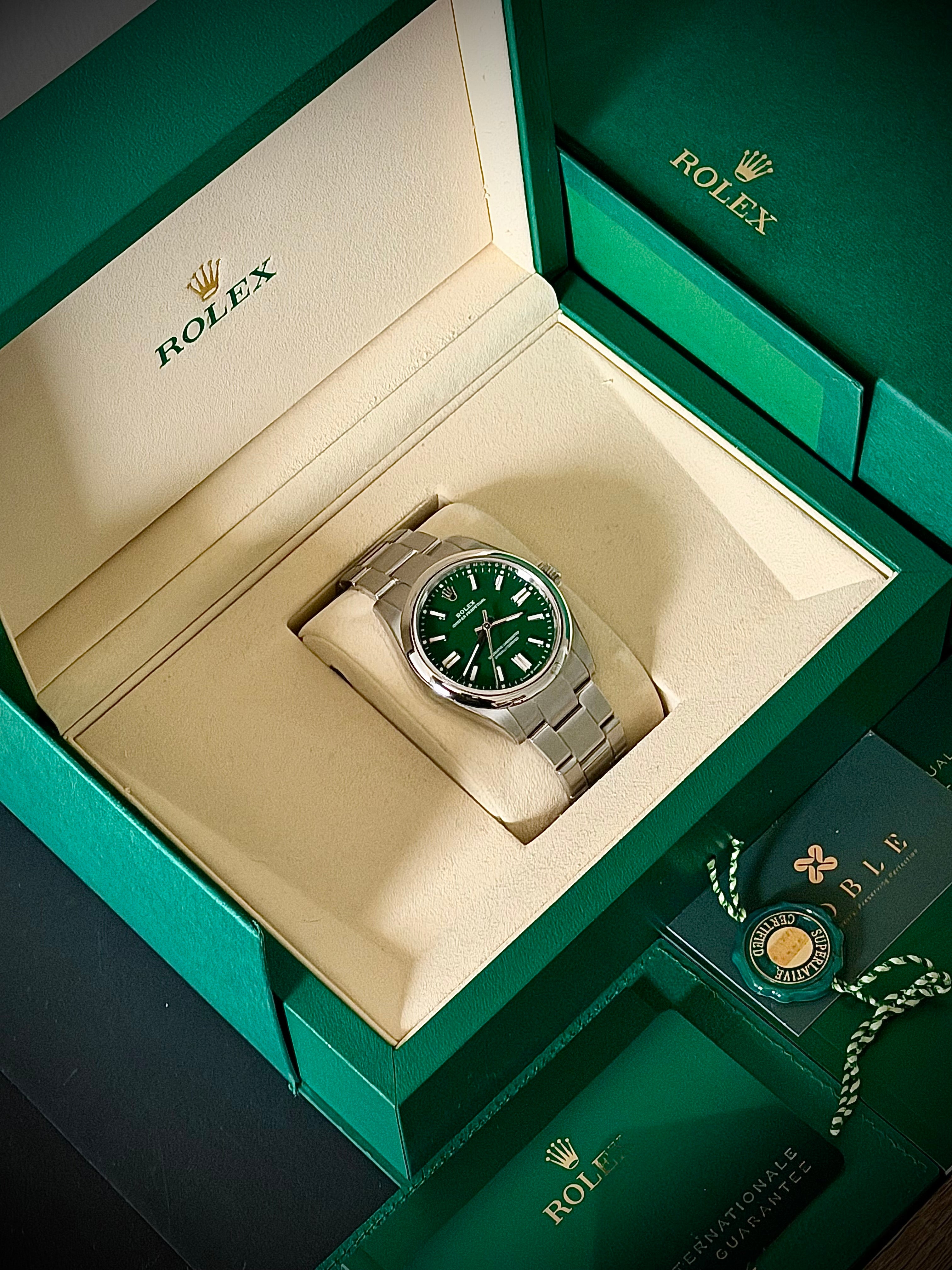 2025 ROLEX OYSTER PERPETUAL 41, 134300, GREEN DIAL, FULL SET, INC GST