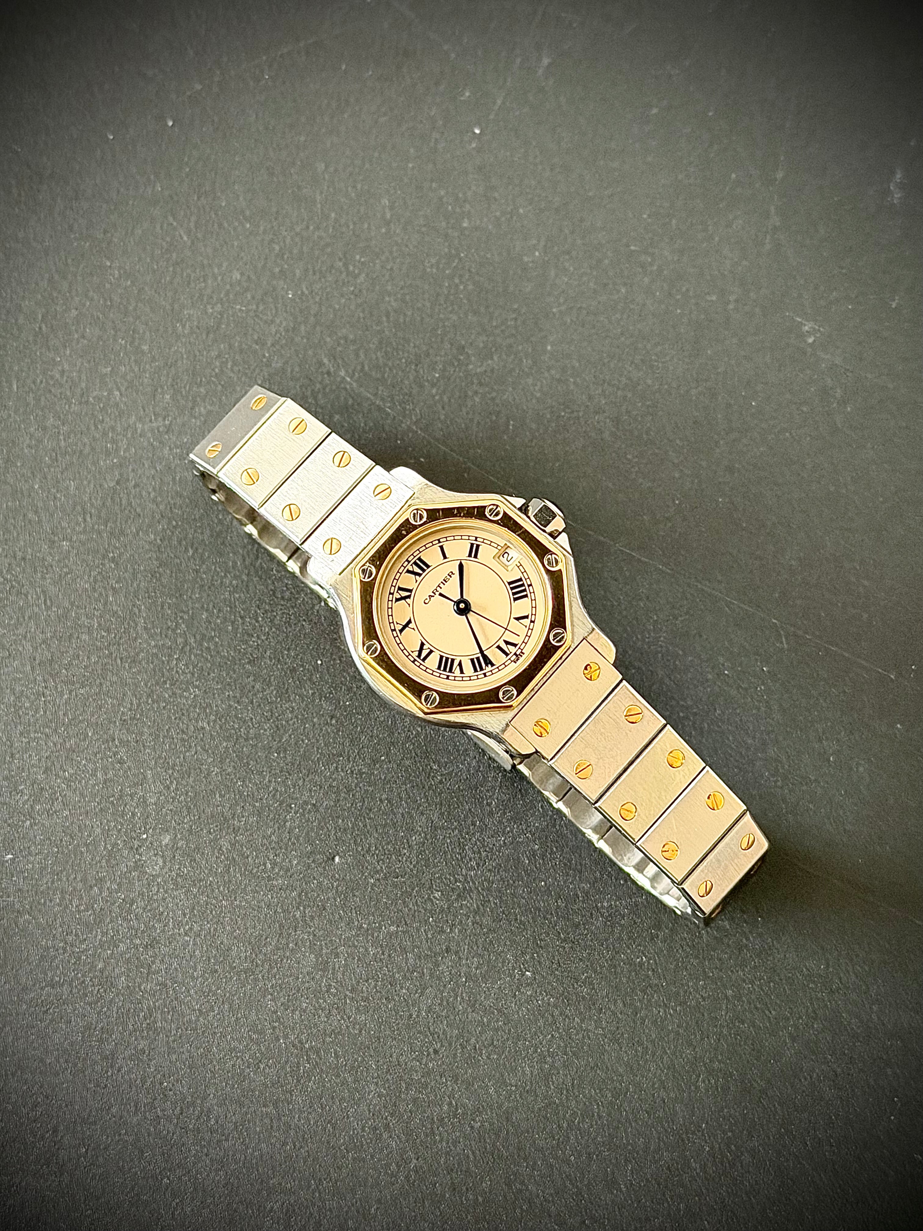 1990s CARTIER SANTOS OCTAGON TWO-TONE, 187903, 25MM, WATCH ONLY, INC GST