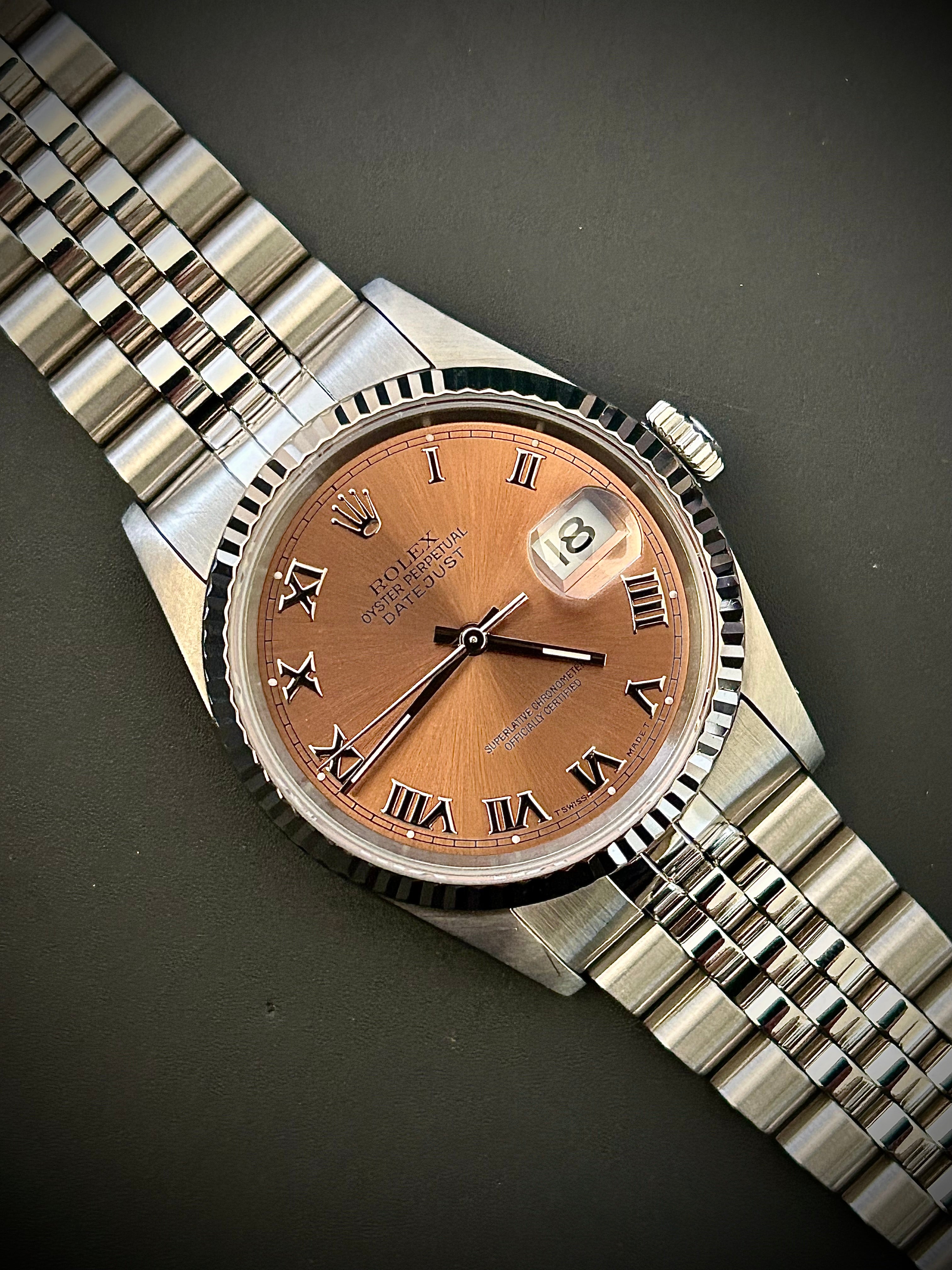 1995 ROLEX DATEJUST 36, 16234, SALMON DIAL, WATCH AND BOX, INC GST