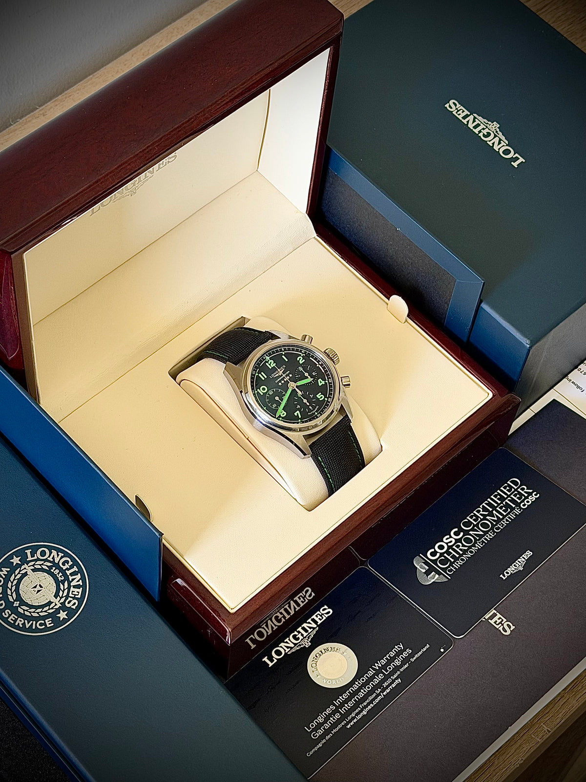 2025 LONGINES SPIRIT PIONEER EDITION CHRONOGRAPH, L3.829.1.53.2, TITANIUM, FULL SET, EXCELLENT CONDITION, INC GST