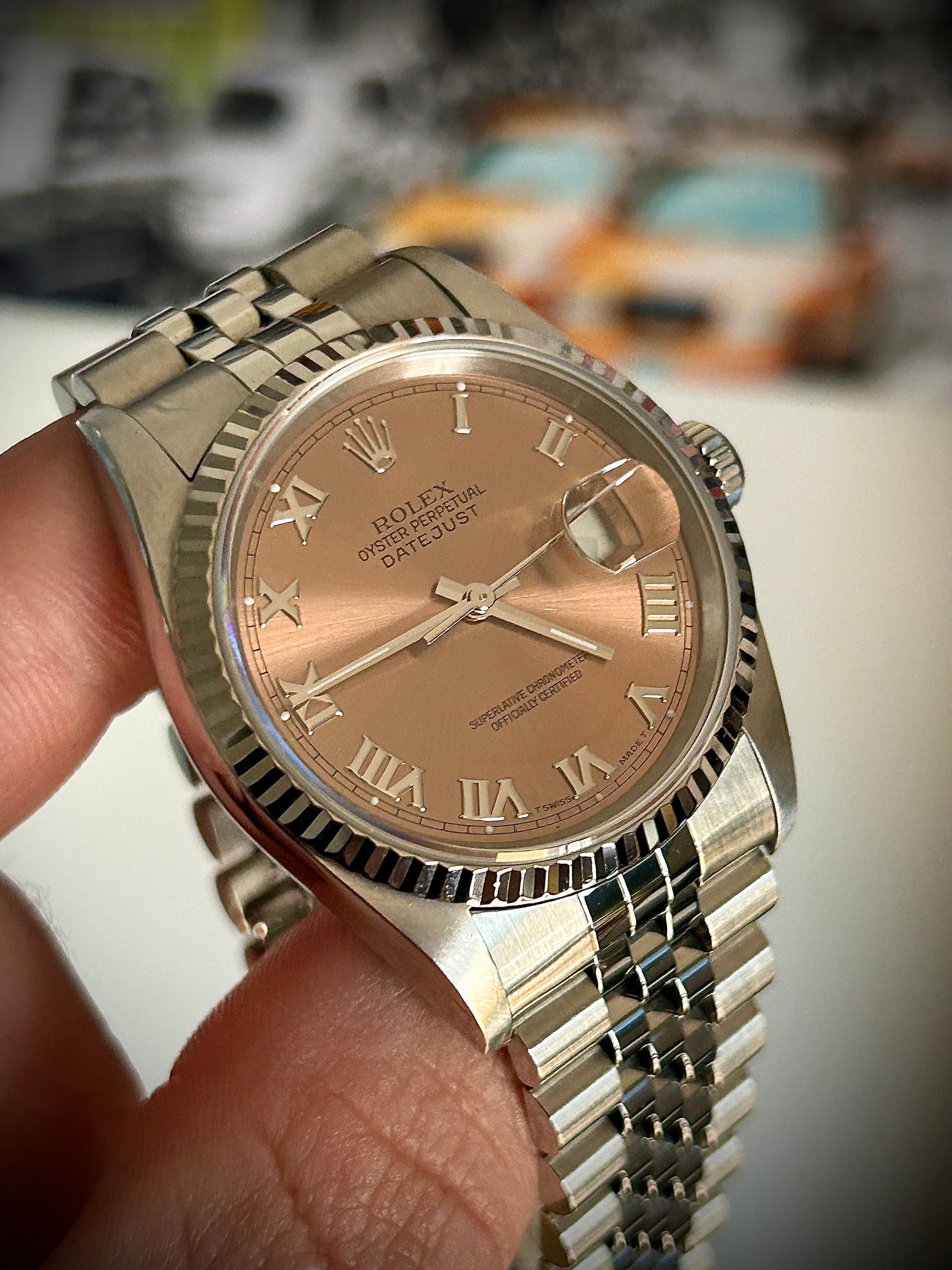 1995 ROLEX DATEJUST 36, 16234, SALMON DIAL, WATCH AND BOX, INC GST