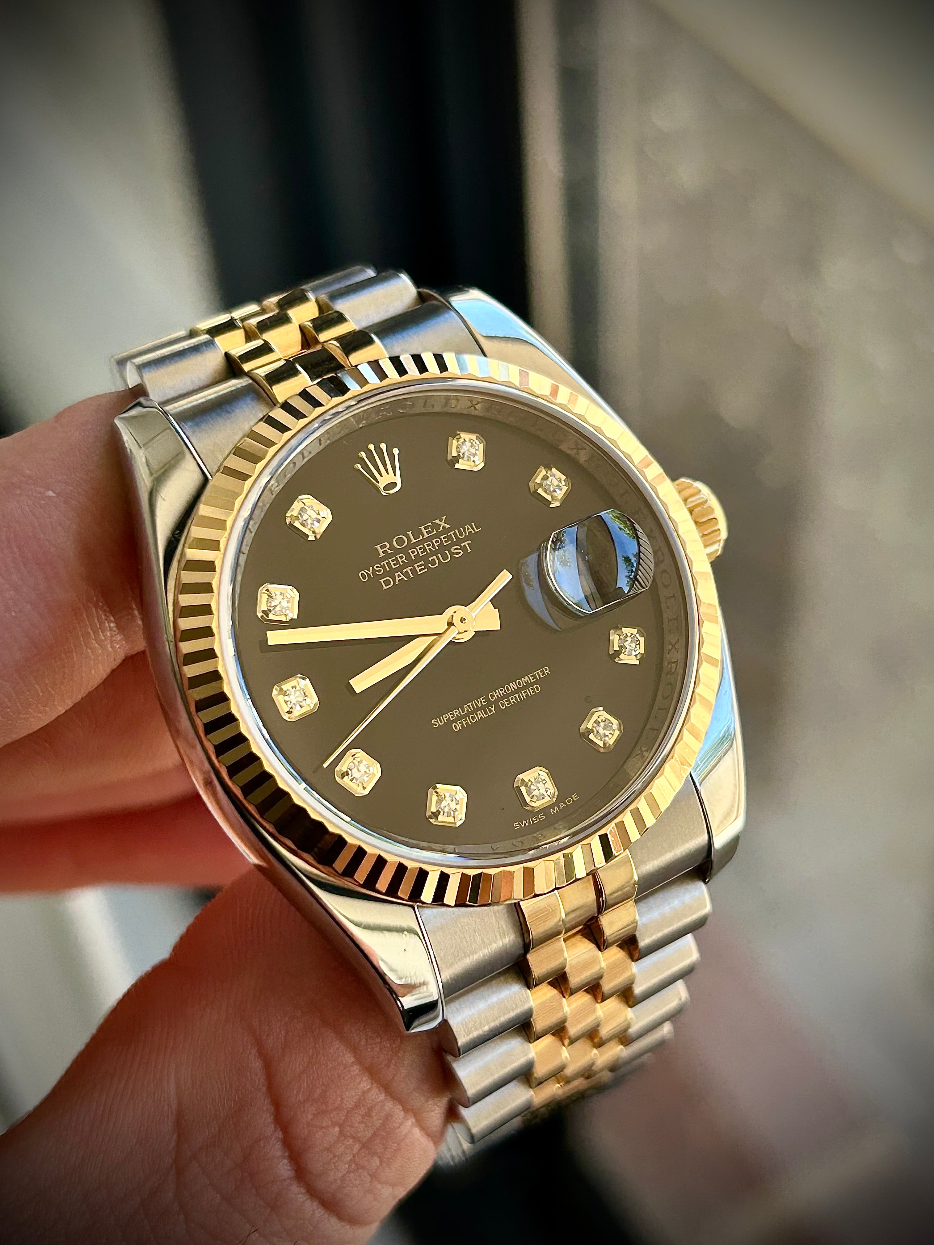 2006 ROLEX DATEJUST 36, 116233, BLACK DIAMOND DIAL, BOX AND PAPERS, INC GST