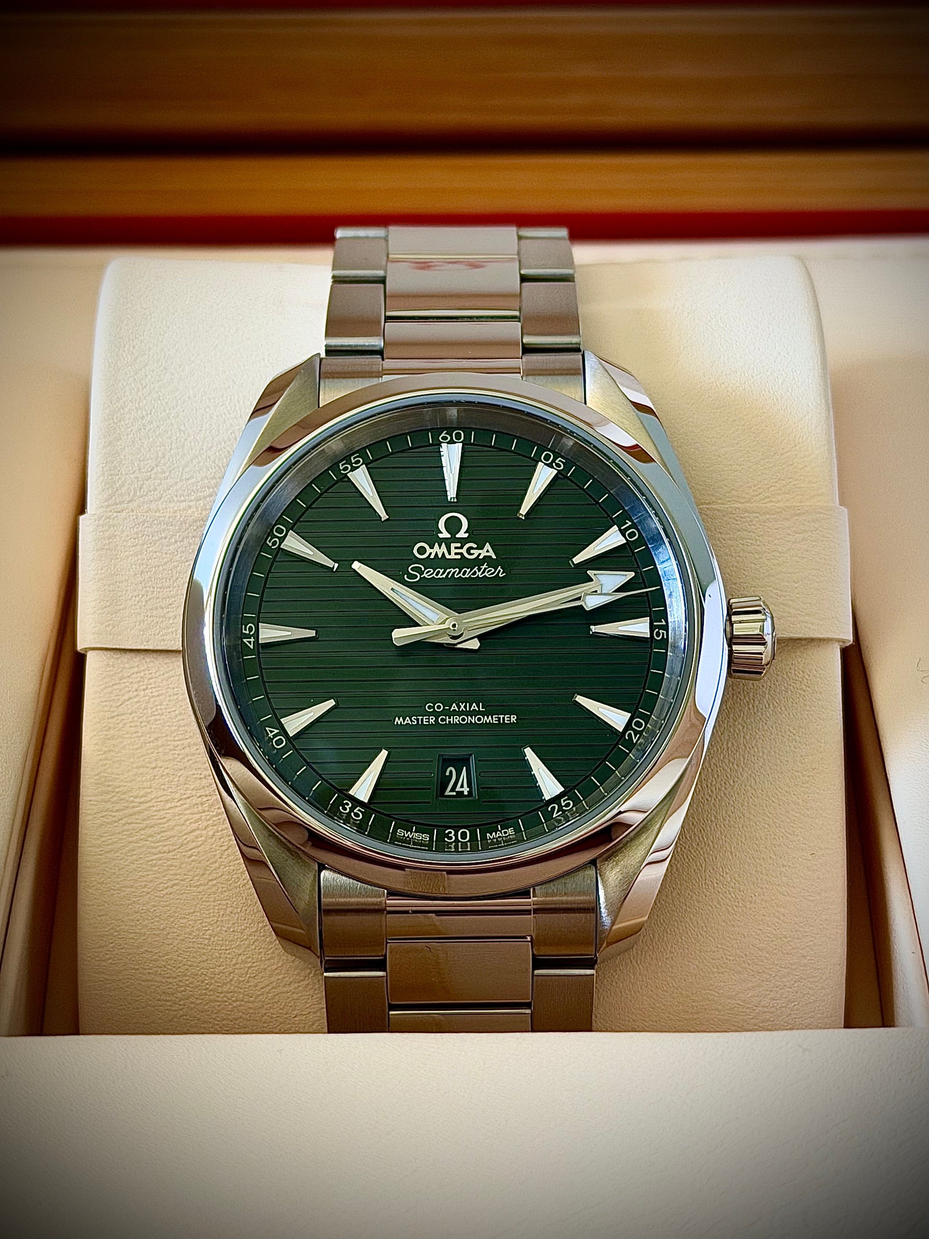2025 OMEGA AQUA TERRA 150M 38, GREEN DIAL, FULL SET, INC GST