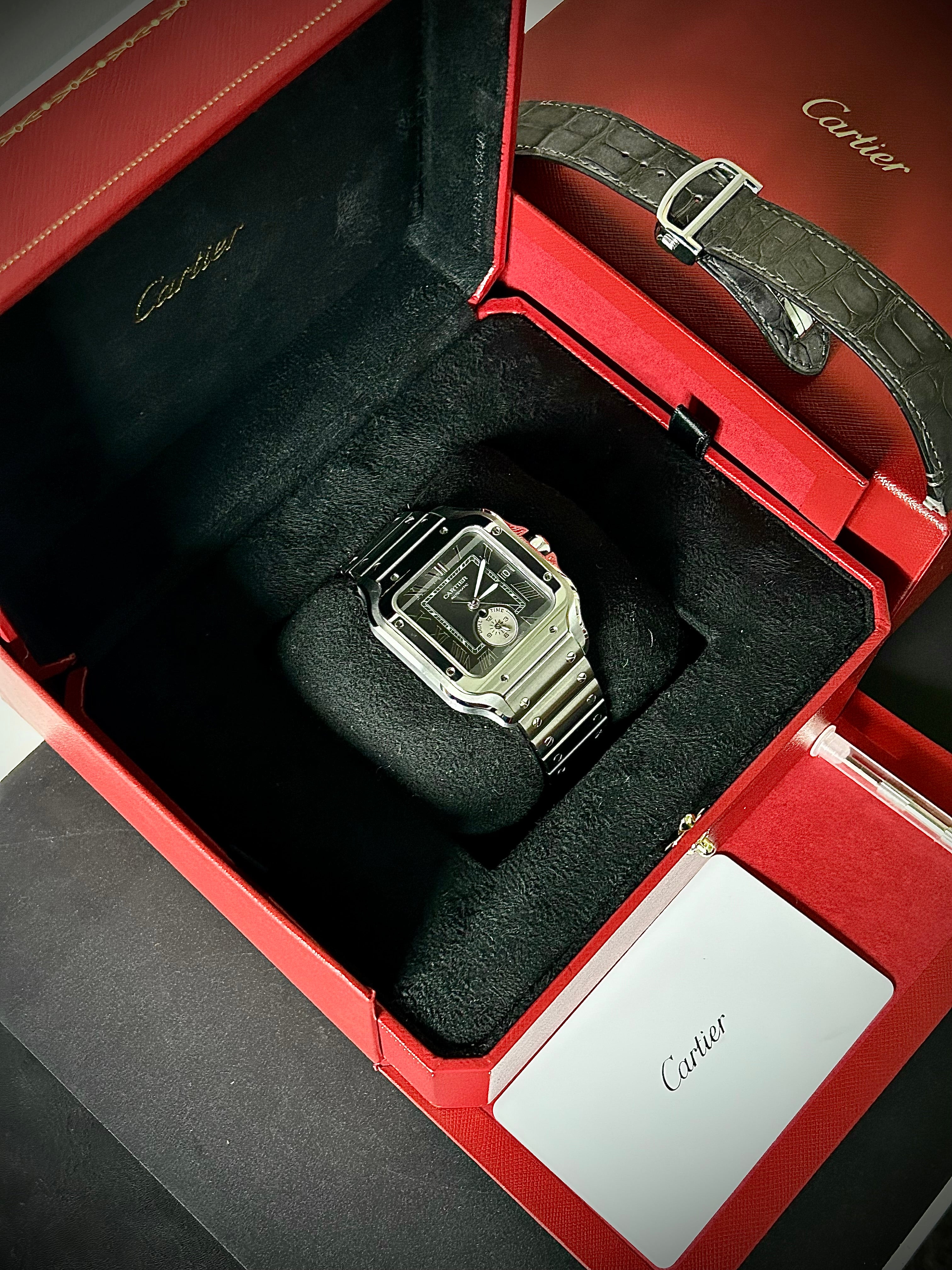 2024 CARTIER SANTOS DE CARTIER LARGE DUAL TIME, WSSA0076, BOX AND PAPERS, INC GST