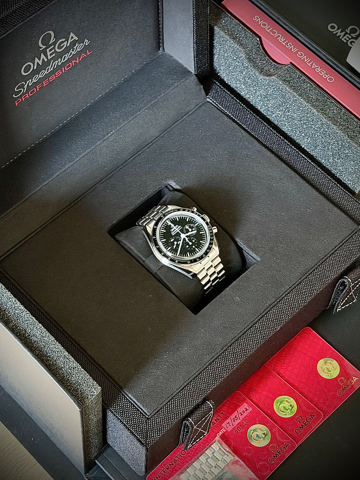 2021 OMEGA SPEEDMASTER MOONWATCH PROFESSIONAL “SAPPHIRE SANDWICH”, 310.30.42.50.01.002, FULL SET, EXCELLENT CONDITION, INC GST