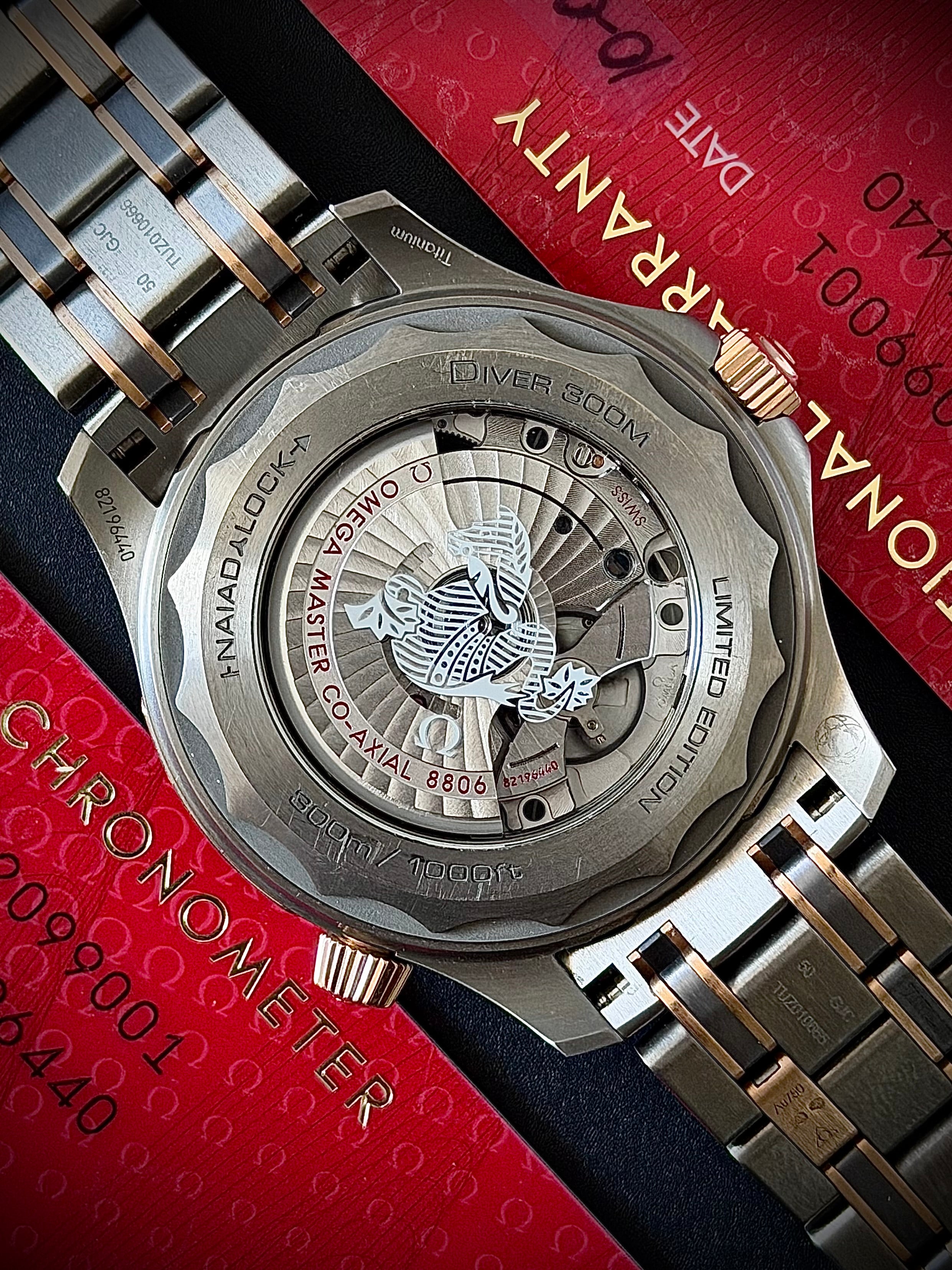 2022 OMEGA SEAMASTER DIVER 300M, LIMITED EDITION, TANTALUM, TITANUM & SEDNA GOLD, 210.60.42.20.99.001, FULL SET, INC GST