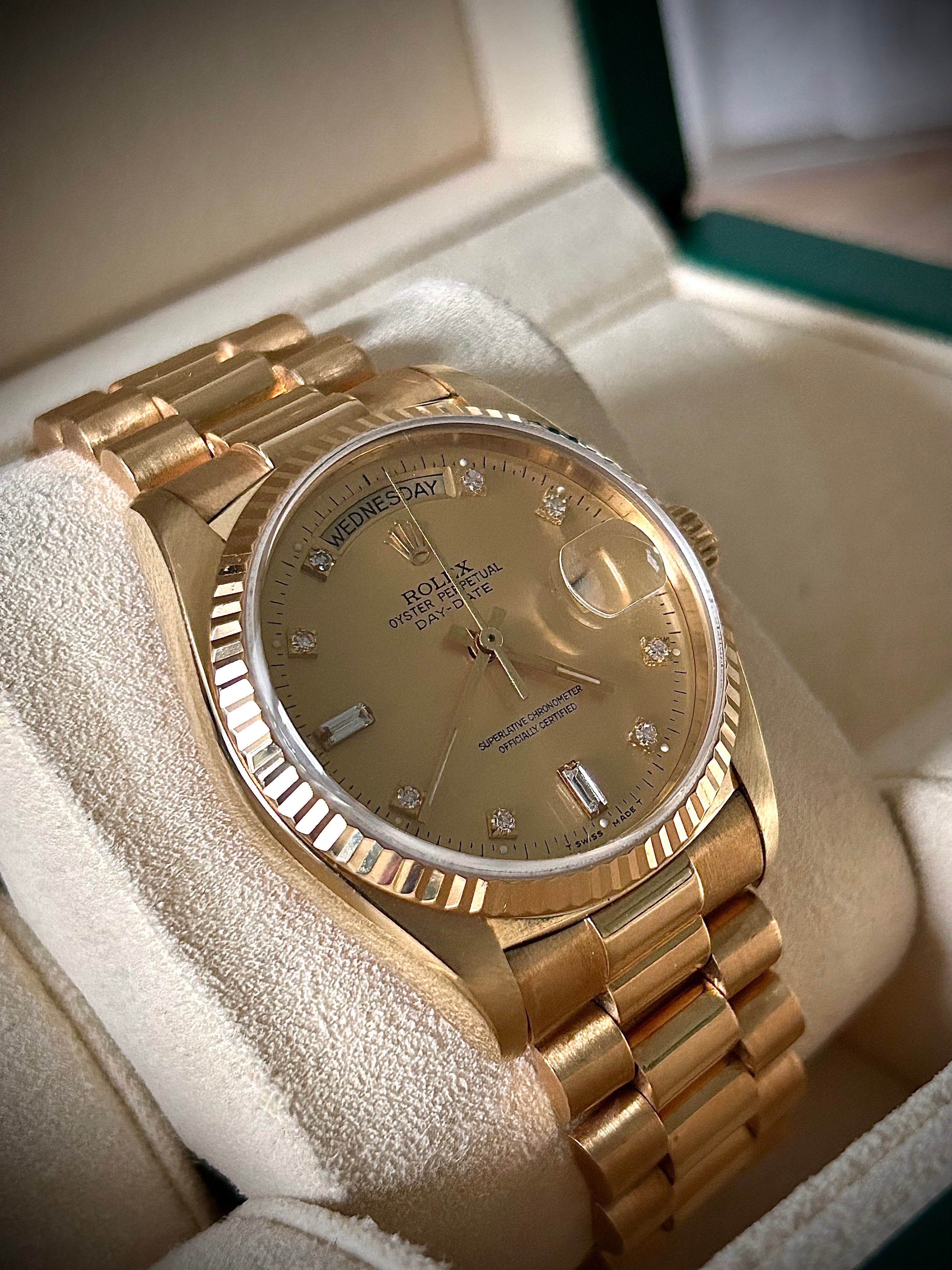 1990 ROLEX DAY-DATE, 18038, DIAMOND DIAL, WATCH ONLY, GST
