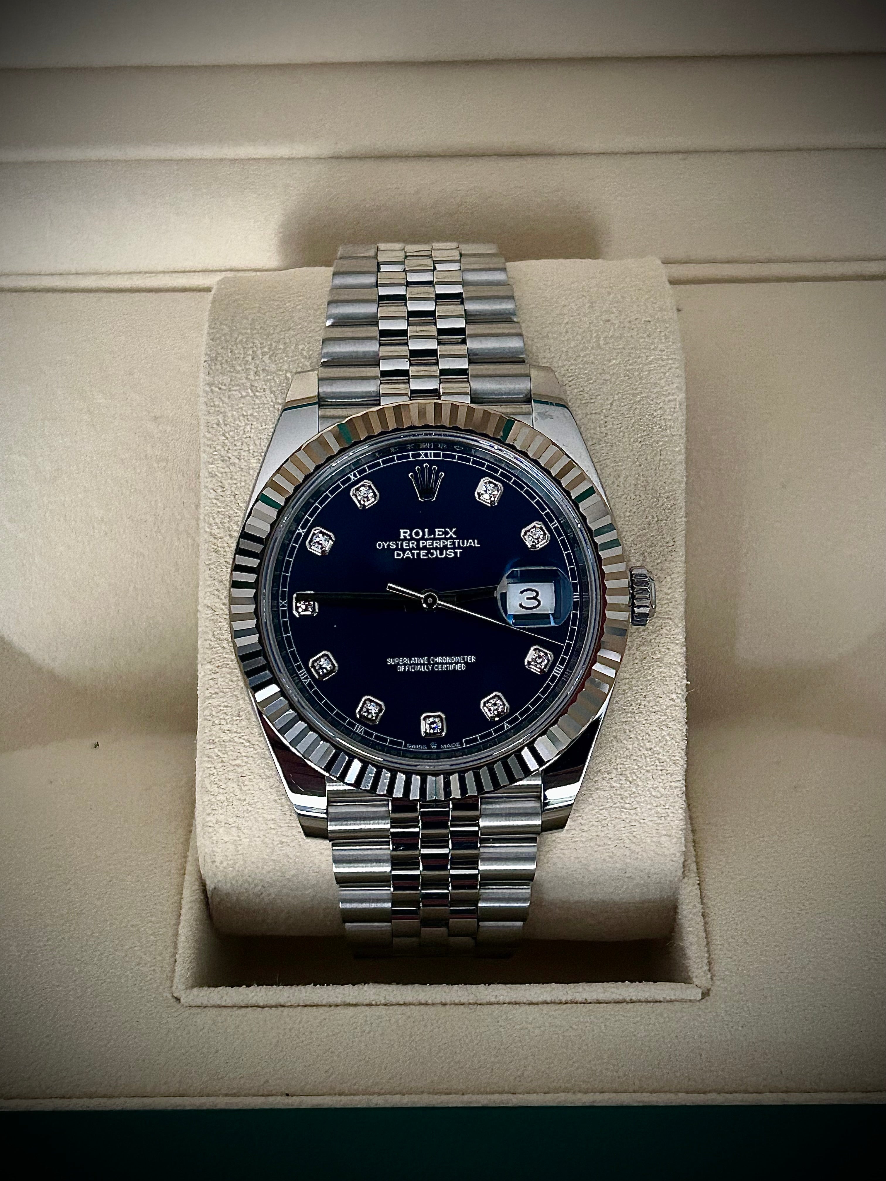 2021 ROLEX DATEJUST 41, BLUE DIAMOND DIAL, 126334, FULL SET, INC GST