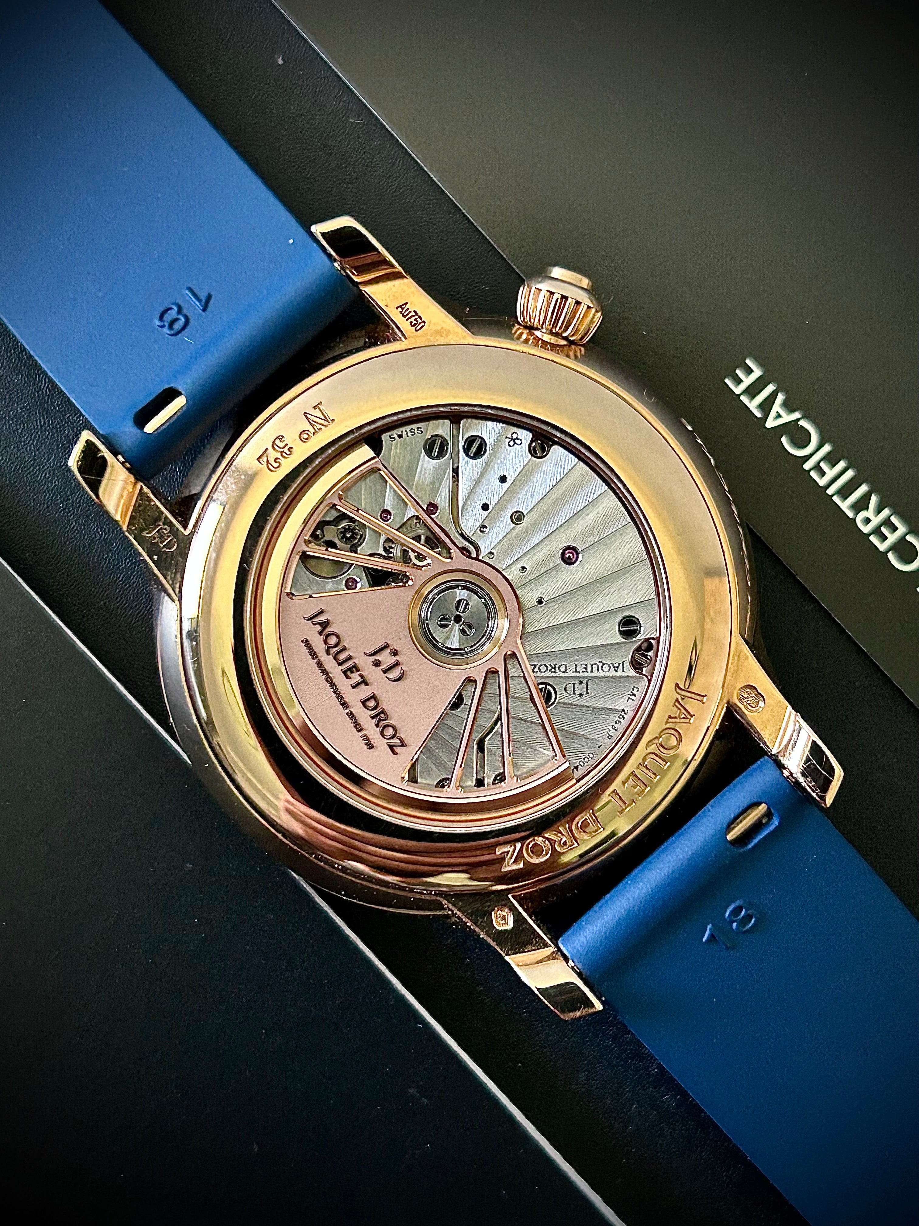 2022 JAQUET-DROZ GRANDE SECONDE OFF CENTRED IVORY ENAMEL DIAL, FULL SET, INC GST