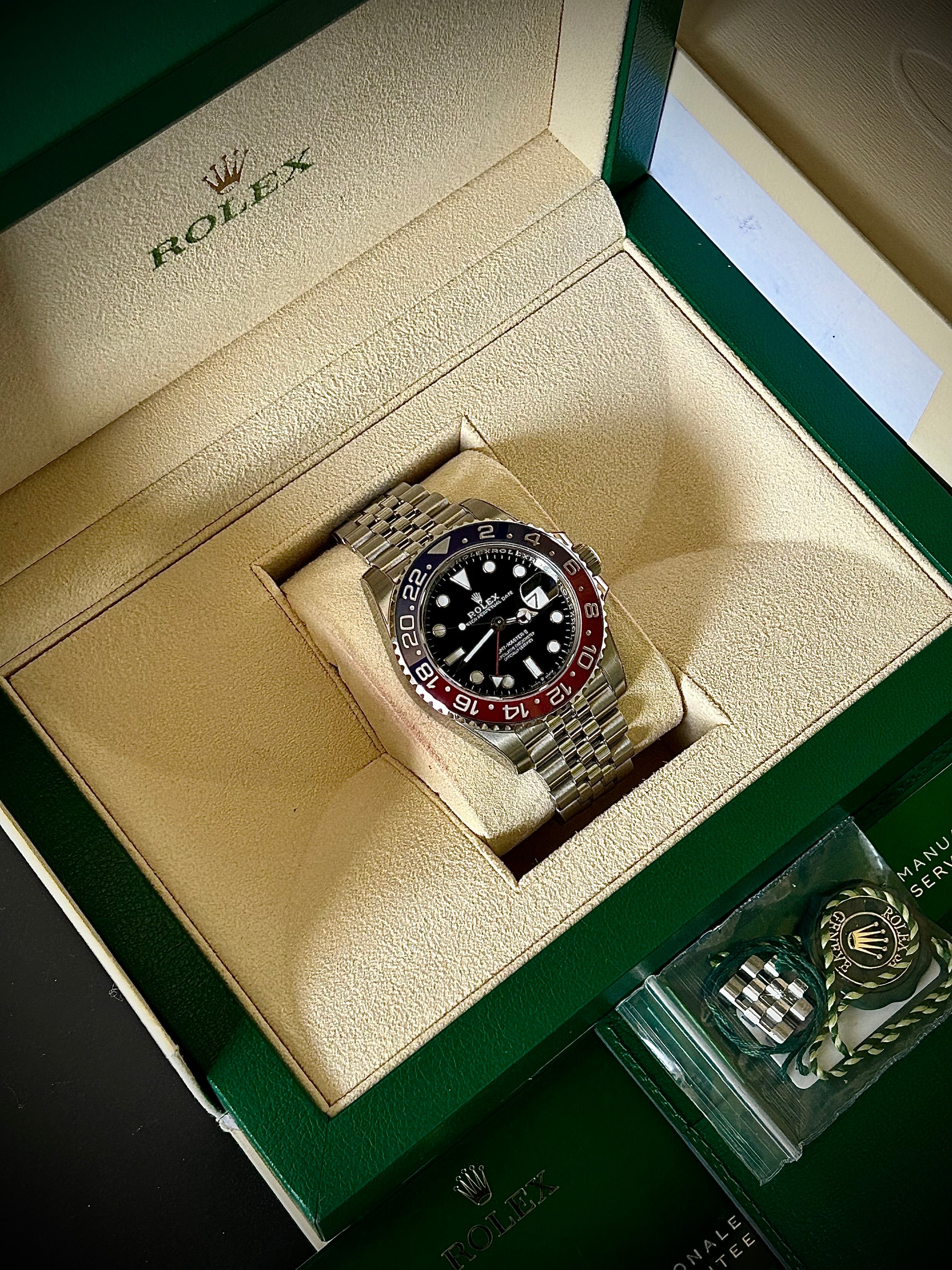 2022 ROLEX GMT MASTER II, PEPSI, 126710BLRO, FULL SET, INC GST