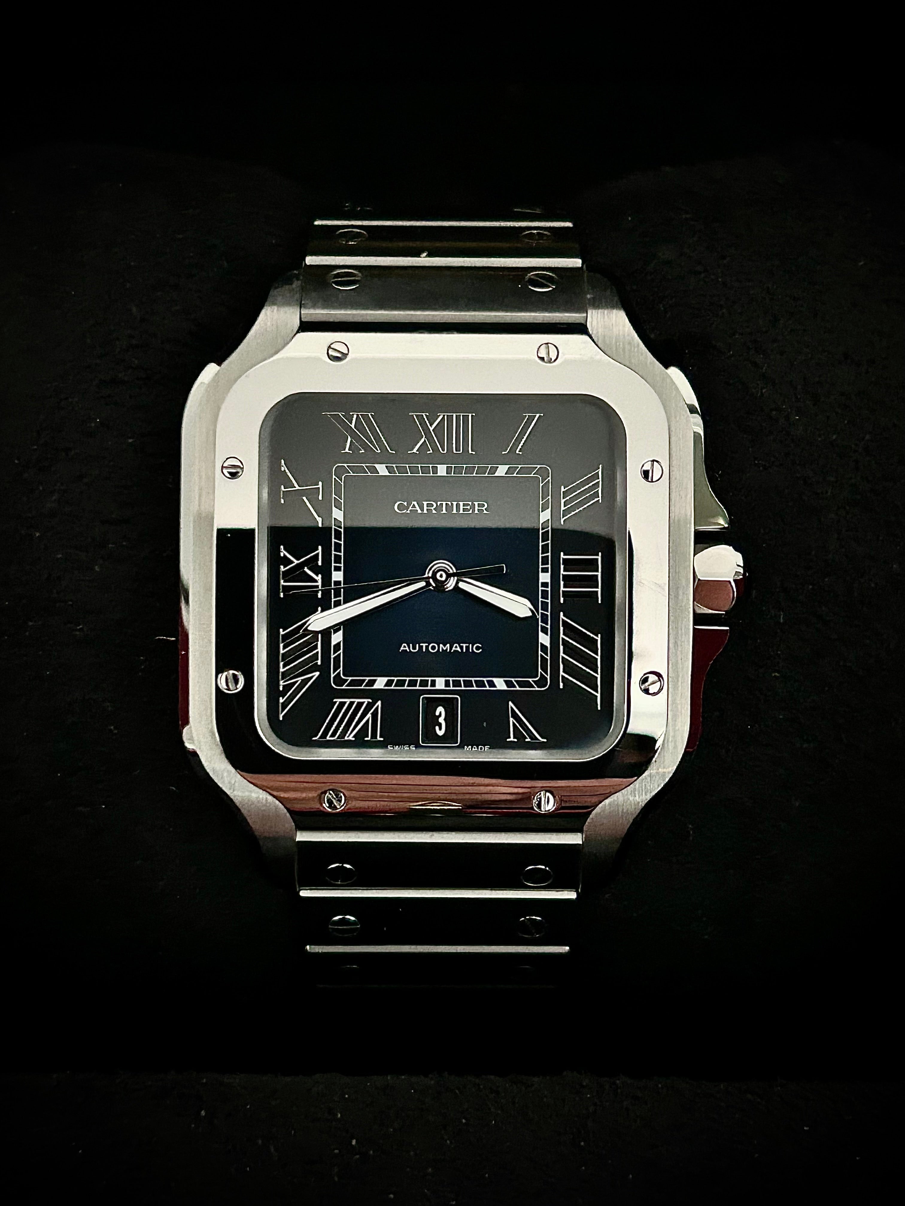 2022 CARTIER SANTOS DE CARTIER LARGE, BLUE DIAL, WSSA0030, FULL SET, INC GST