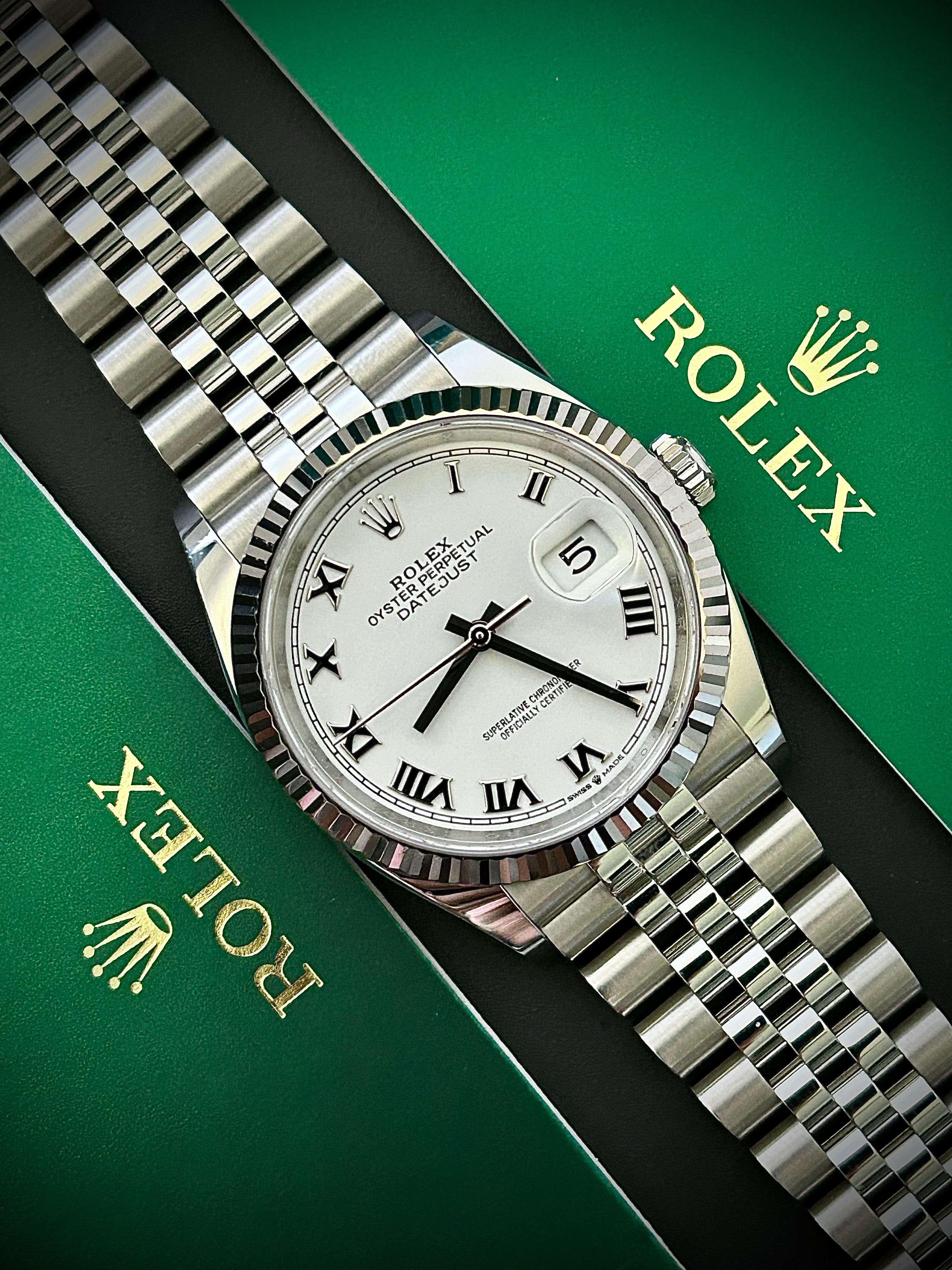 2023 ROLEX DATEJUST 36, 126234, WHITE ROMAN DIAL, BOX AND PAPERS, INC GST