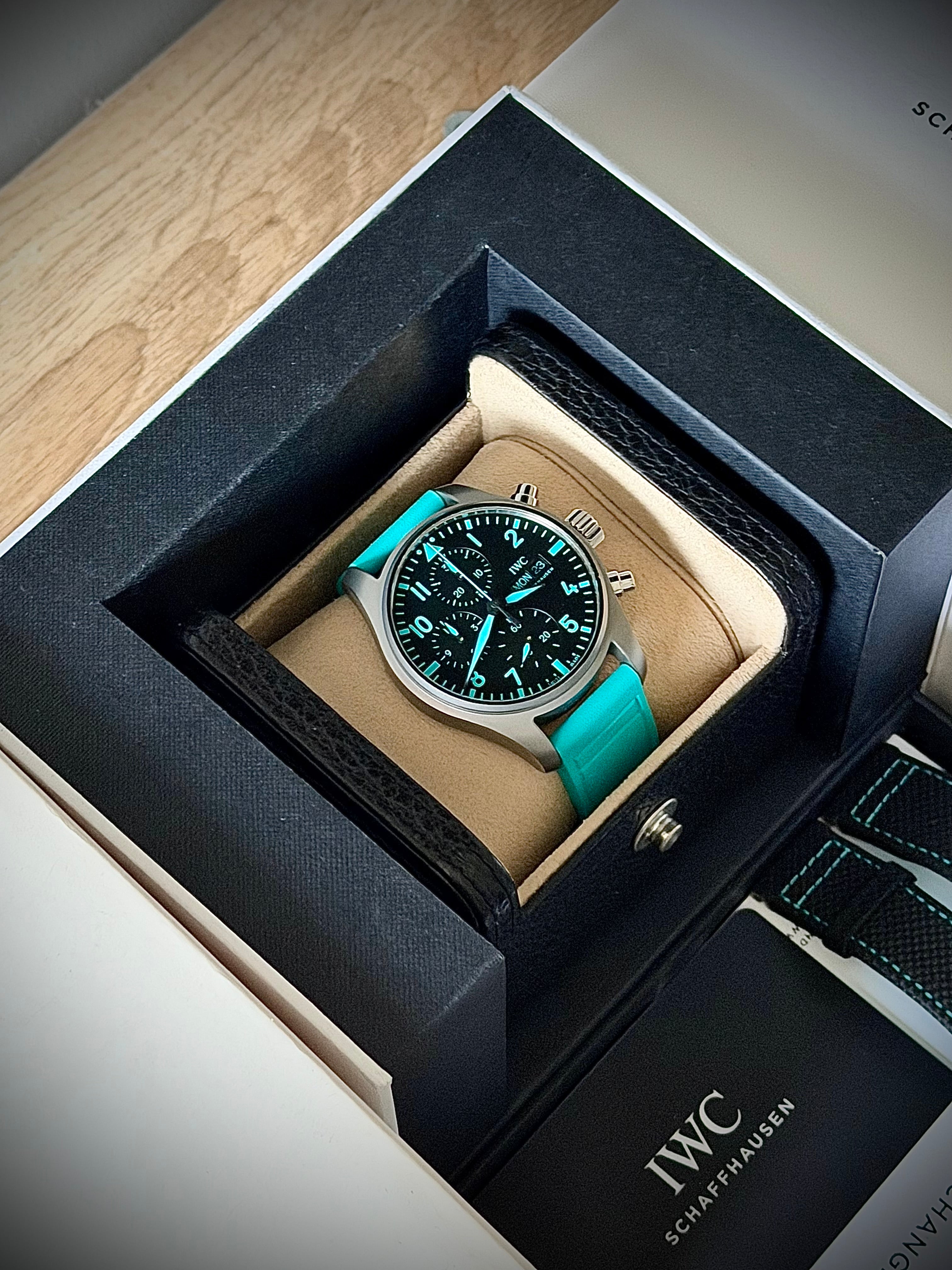 2022 IWC PILOTS WATCH CHRONOGRAPH “MERCEDES-AMG PETRONAS FORMULA ONE TEAM” IW388108, FULL SET, INC GST
