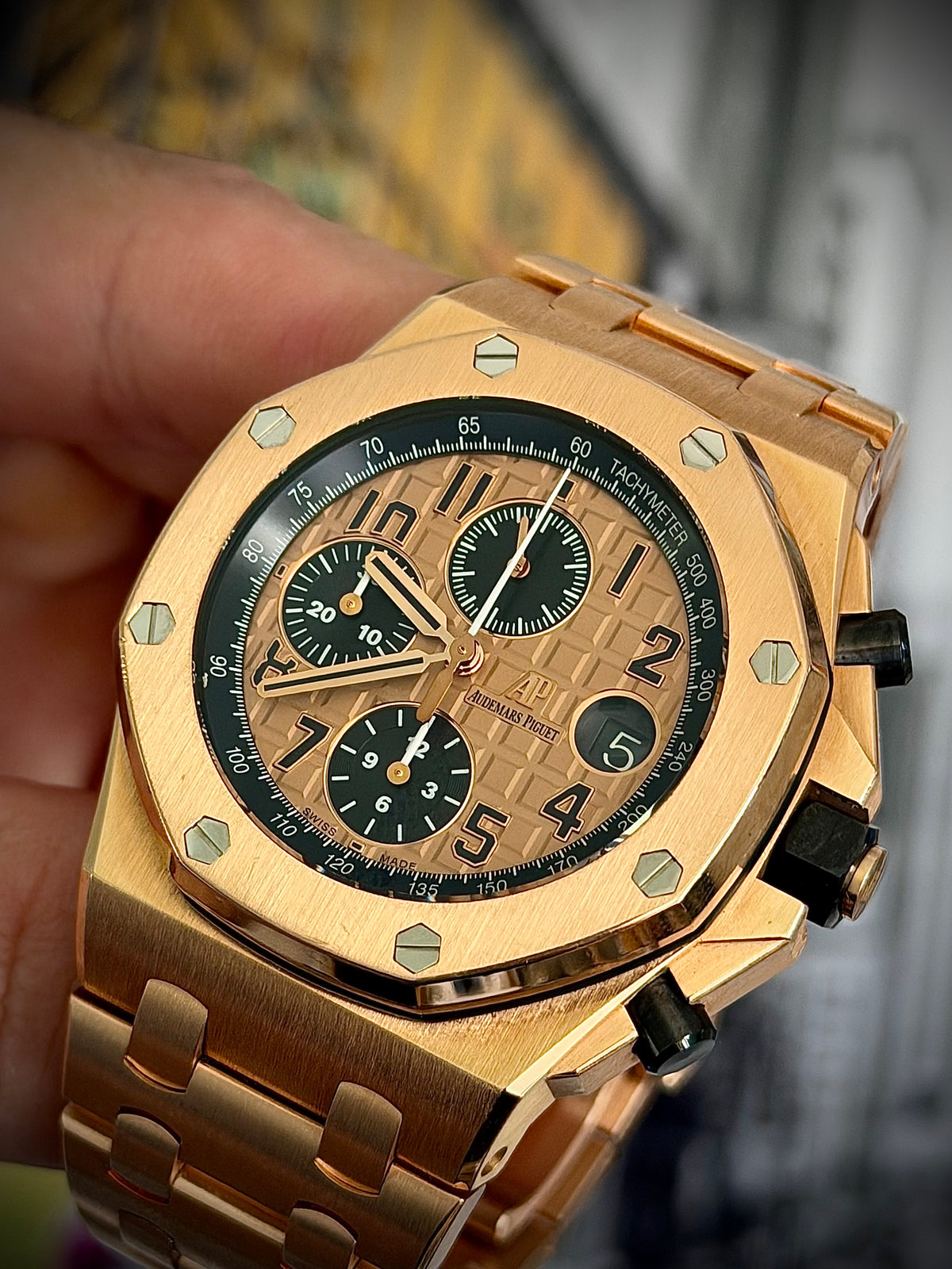 CIRCA 2014 AUDEMARS PIGUET ROYAL OAK OFFSHORE CHRONOGRAPH  “BRICK”, 26470OR.OO.1000OR.01, 18CT PINK GOLD, WATCH & BOX, INC GST
