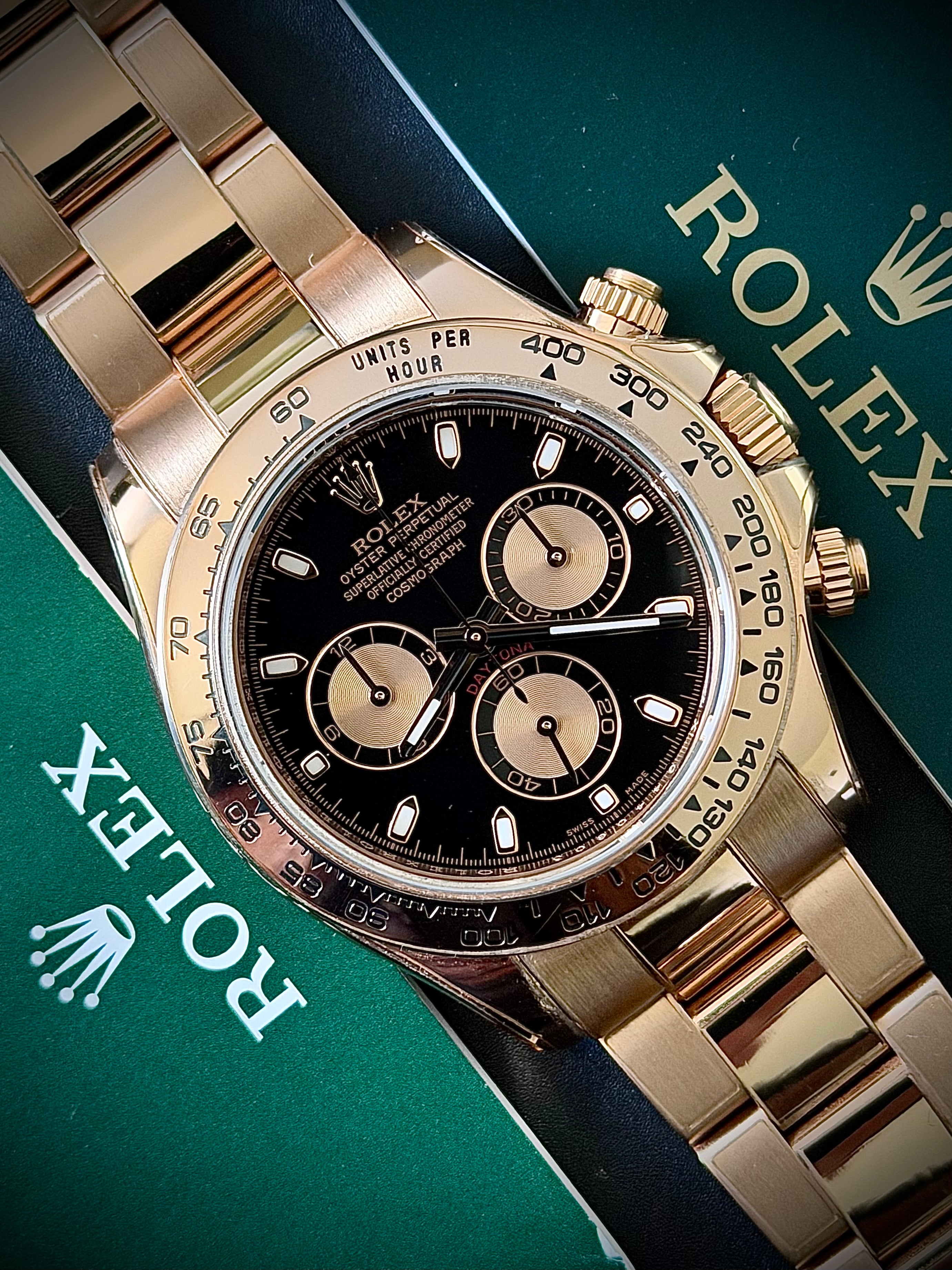2011 ROLEX DAYTONA, FULL ROSE GOLD, 116505, FULL SET, INC GST