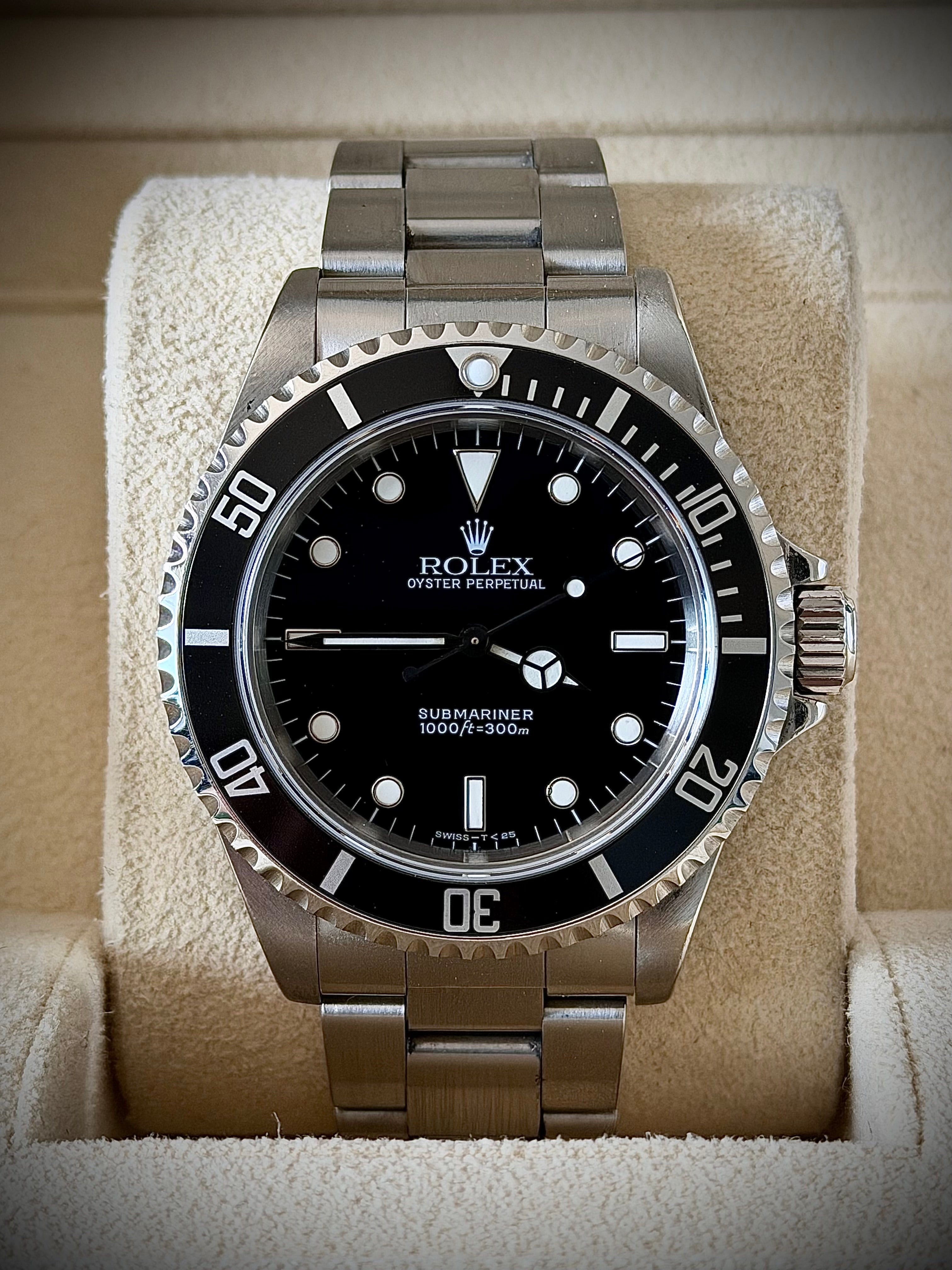 1997 ROLEX SUBMARINER NO-DATE, TWO LINER, 14060, BOX AND PAPERS, INC GST
