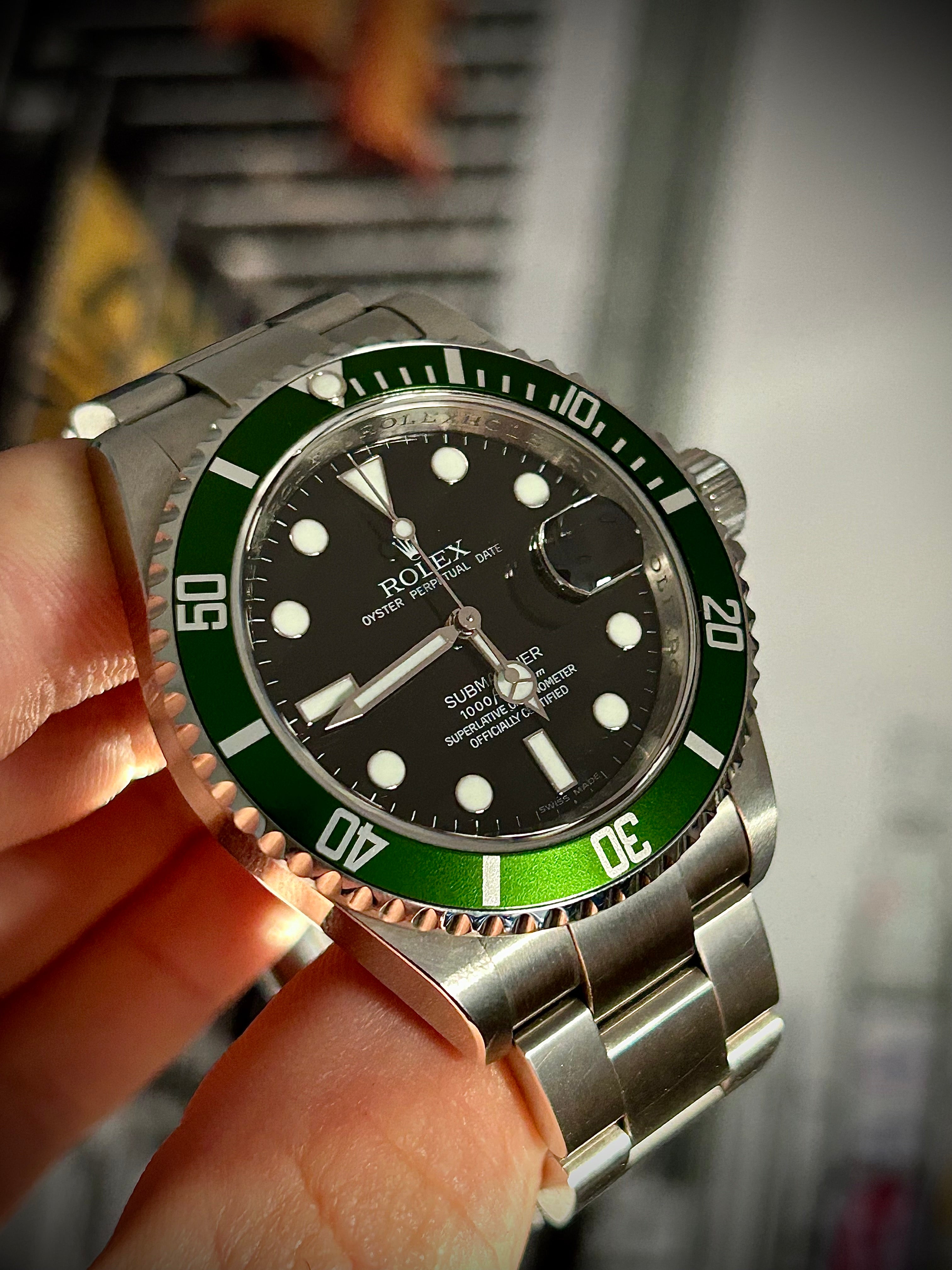 2008 ROLEX SUBMARINER DATE, KERMIT, 16610LV, BOX AND CARD, INC GST